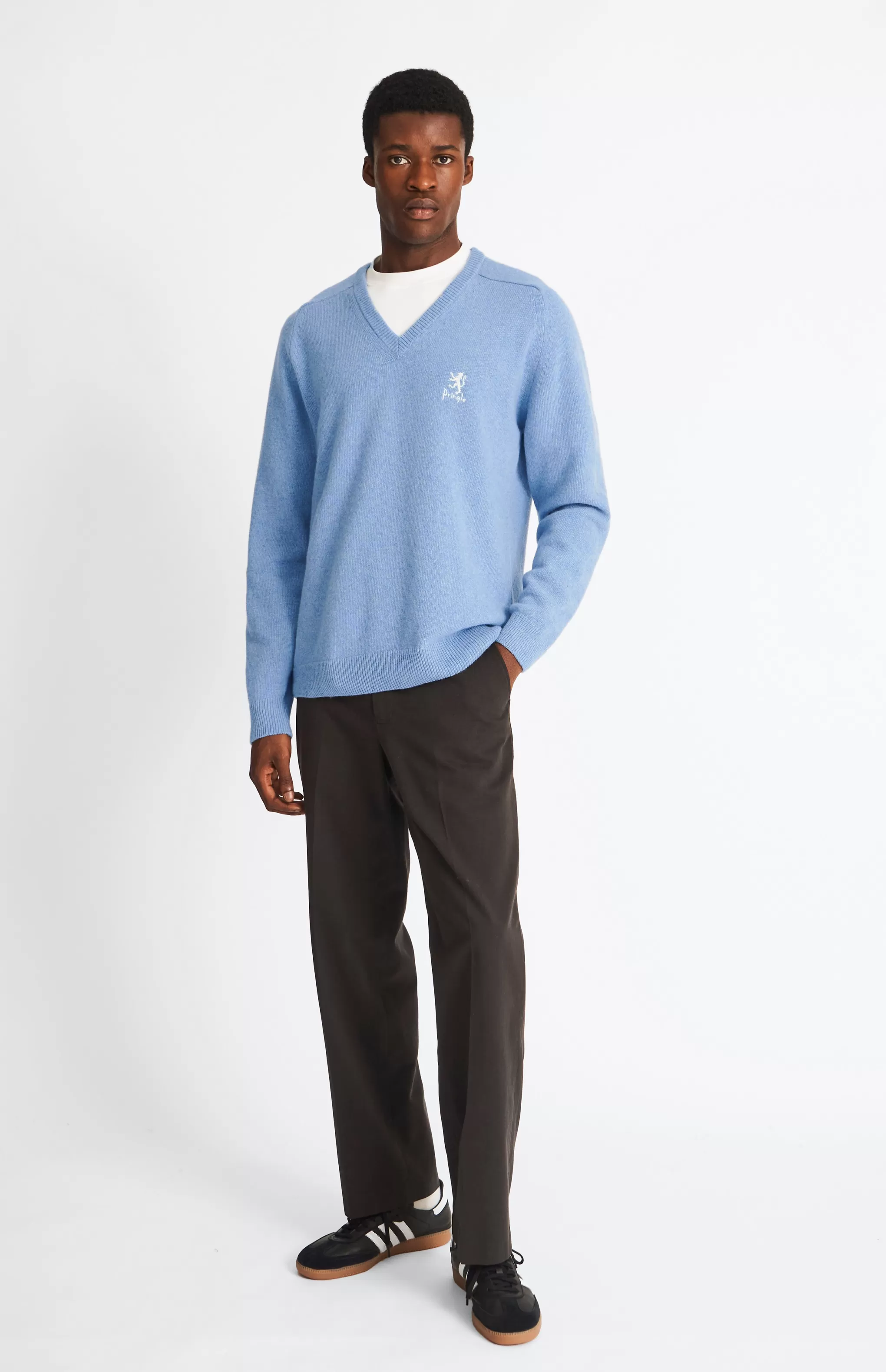 Clearance Men's Archive V Neck Lambswool Blend Jumper In Carolina Blue Men Pringle Heritage Unisex Collections