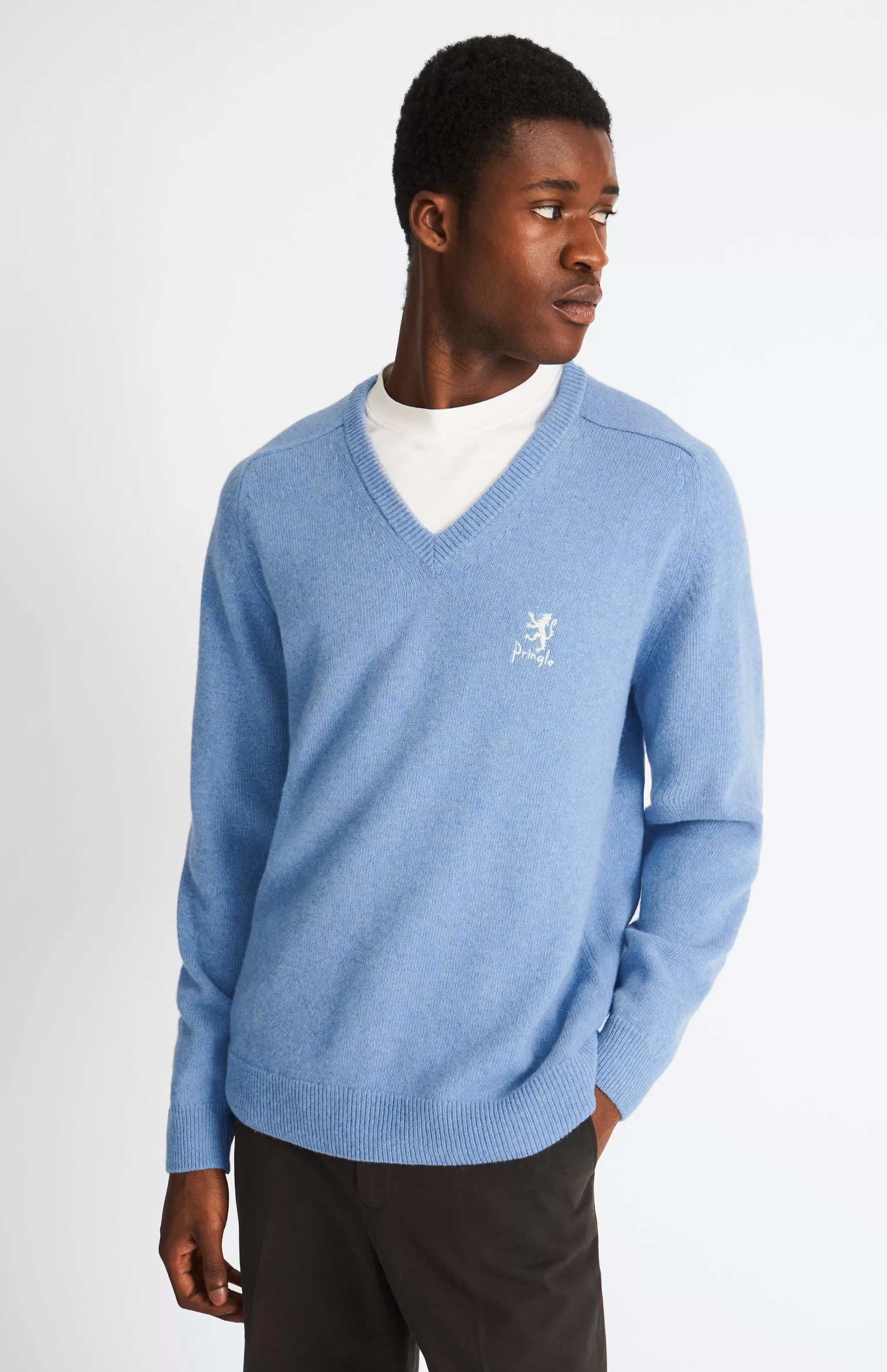 Clearance Men's Archive V Neck Lambswool Blend Jumper In Carolina Blue Men Pringle Heritage Unisex Collections