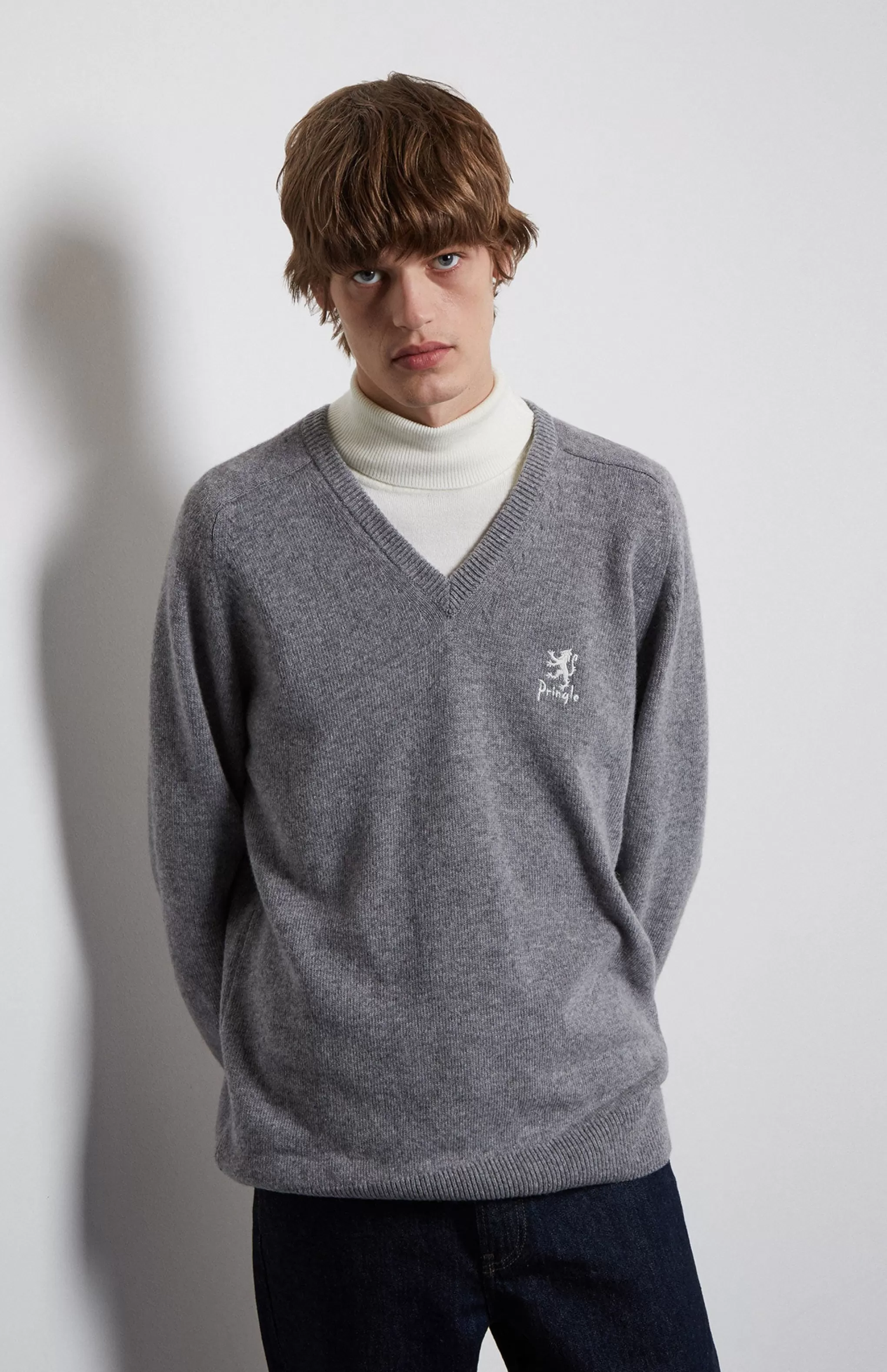 Best Men's Archive V Neck Lambswool Blend Jumper In Grey Marl Men Gifts for Men