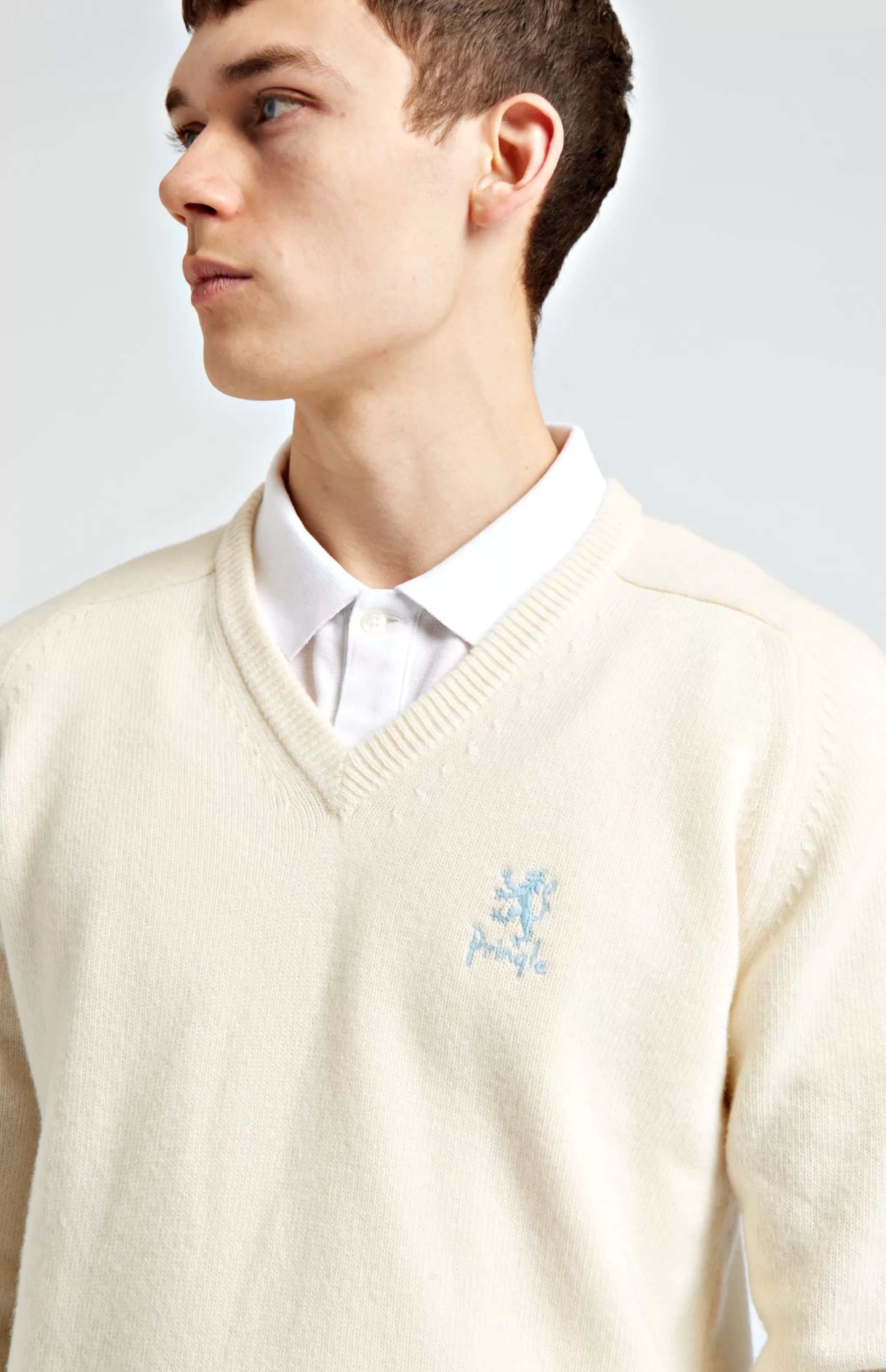 Best Men's Archive V Neck Lambswool Blend Jumper In Ivory Men V Neck Knits