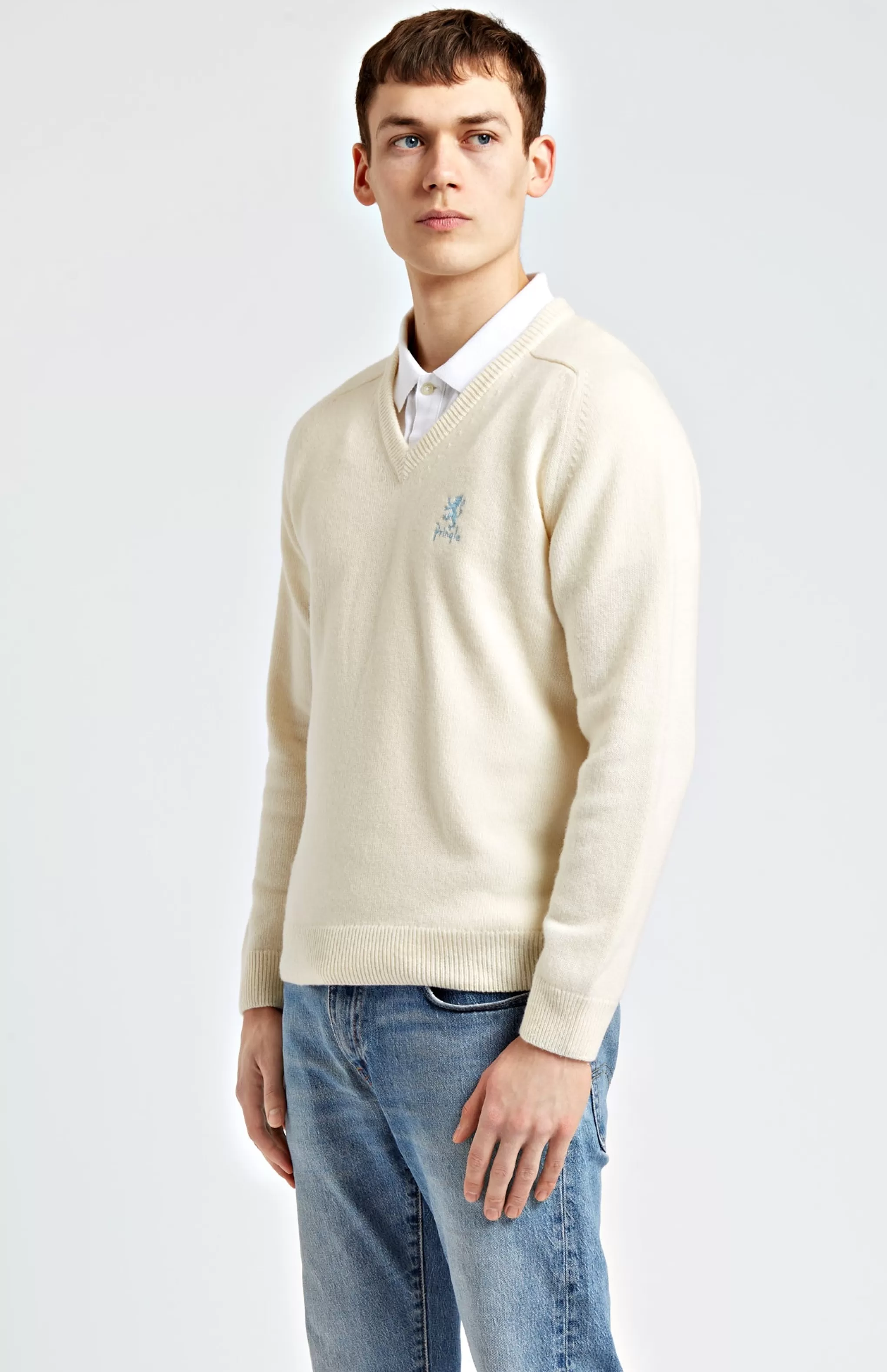 Store Men's Archive V Neck Lambswool Blend Jumper In Ivory Men Pringle Heritage Unisex Collections