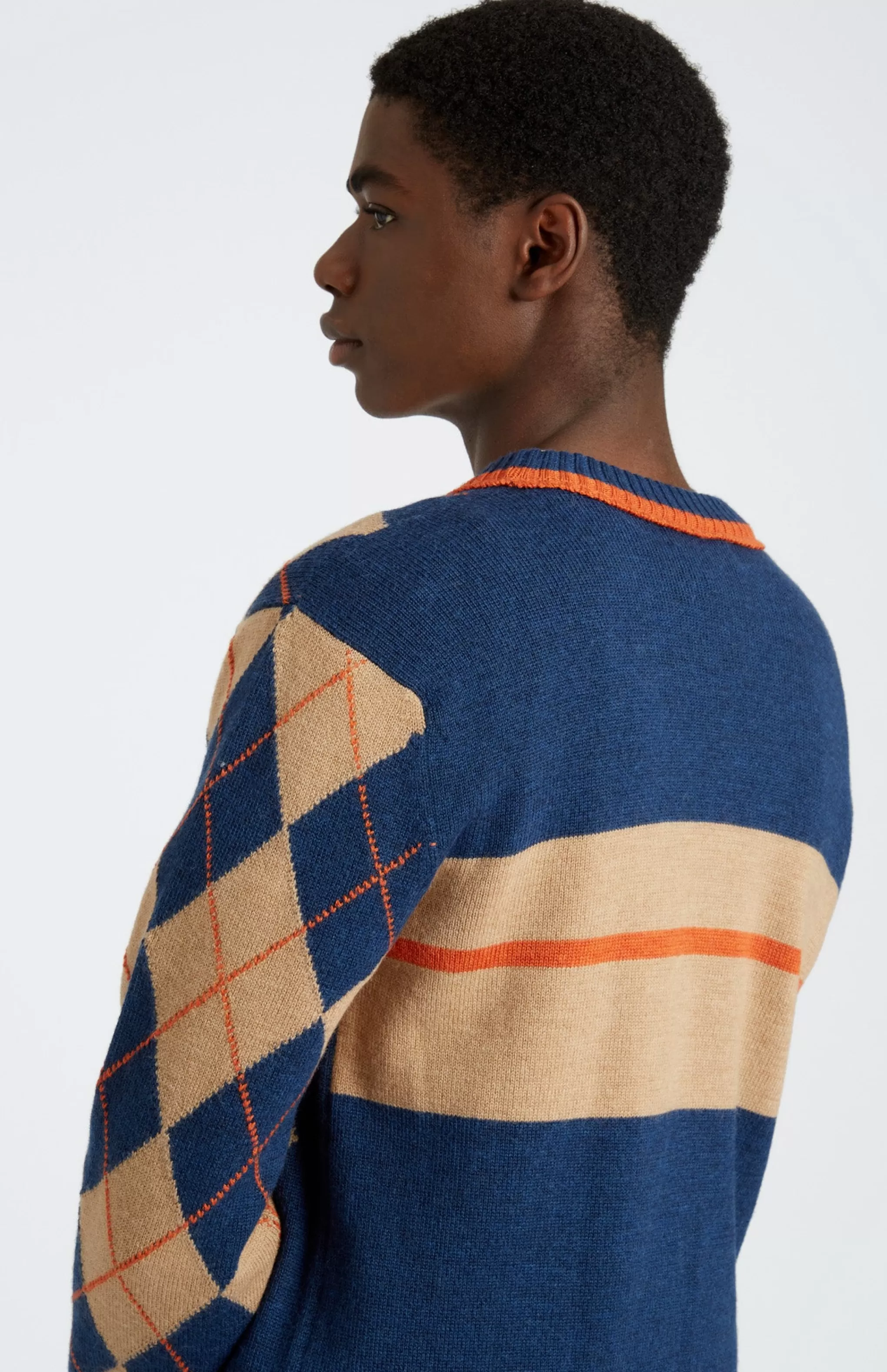 Discount Men's Argyle Merino Jumper In Sand And Ink Men Merino
