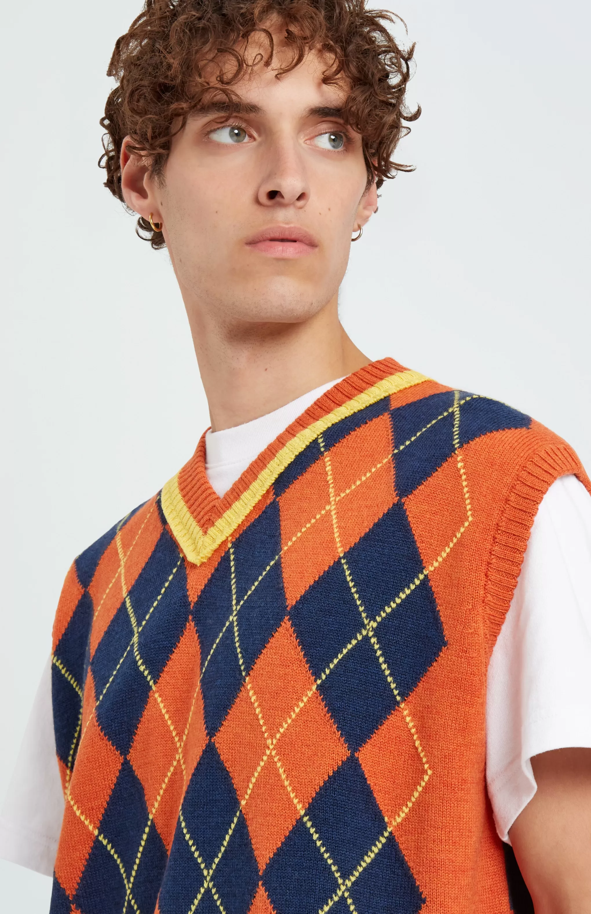 Clearance Men's Argyle Merino Vest In Flame And Ink Men Made in Scotland