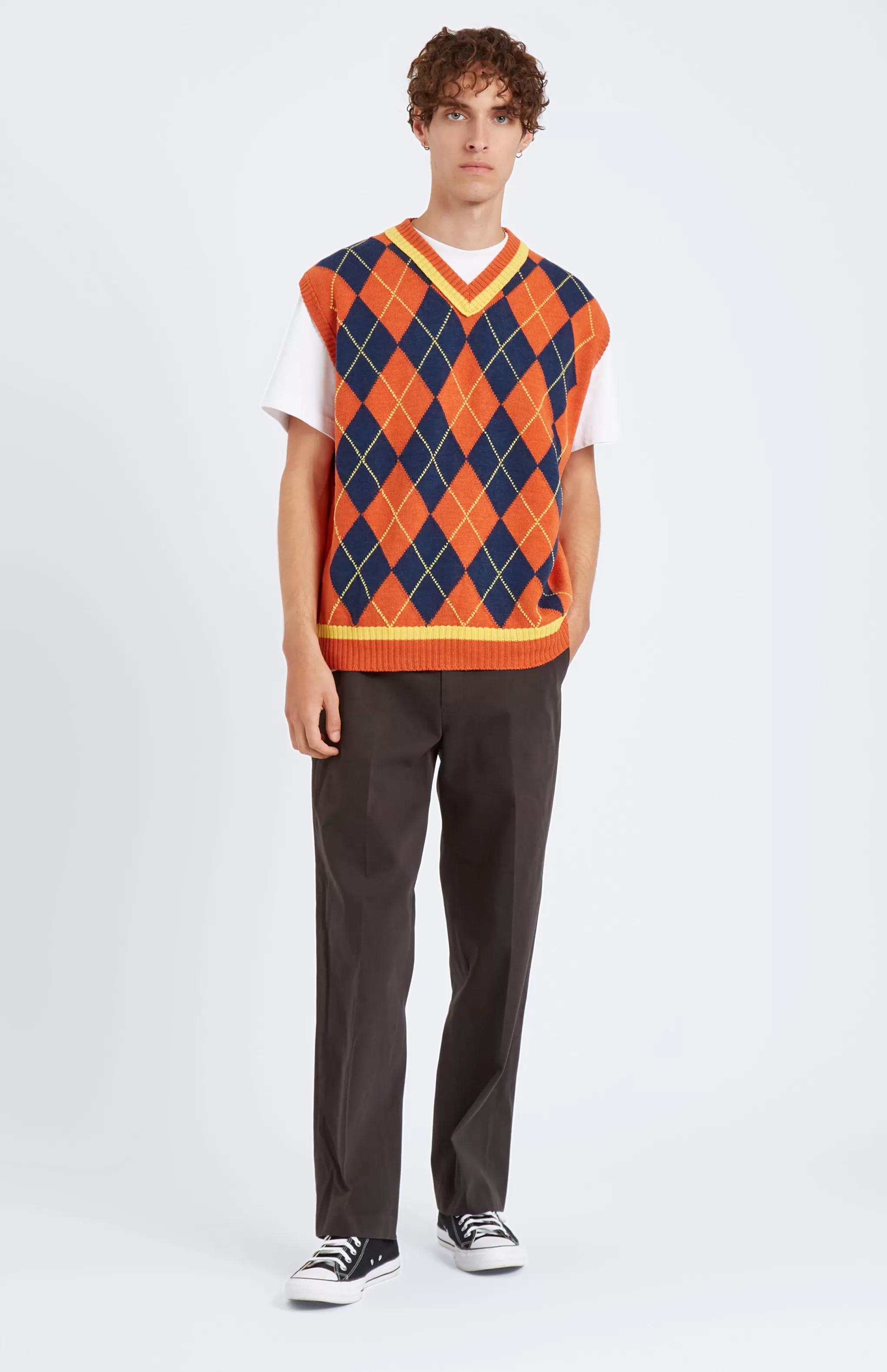Best Sale Men's Argyle Merino Vest In Flame And Ink Men Best Sellers