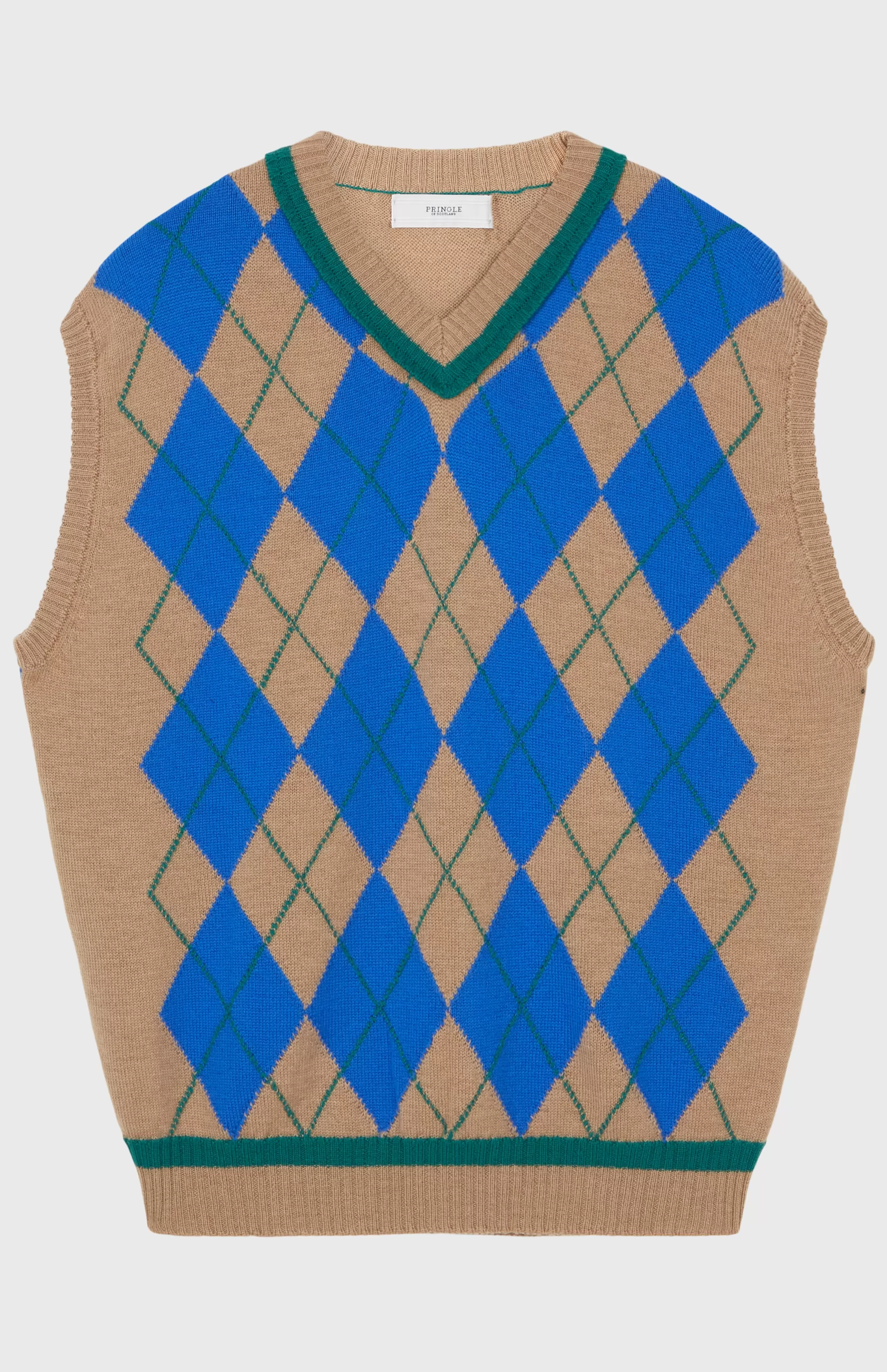 Fashion Men's Argyle Merino Vest In Sand And Azure Blue Men Merino
