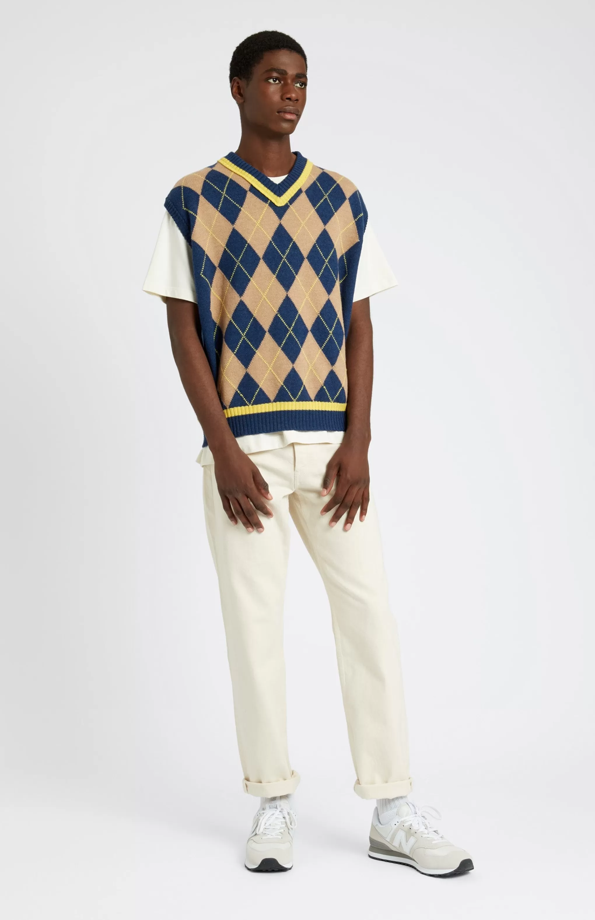 Cheap Men's Argyle Merino Vest In Sand And Bright Yellow Men Best Sellers