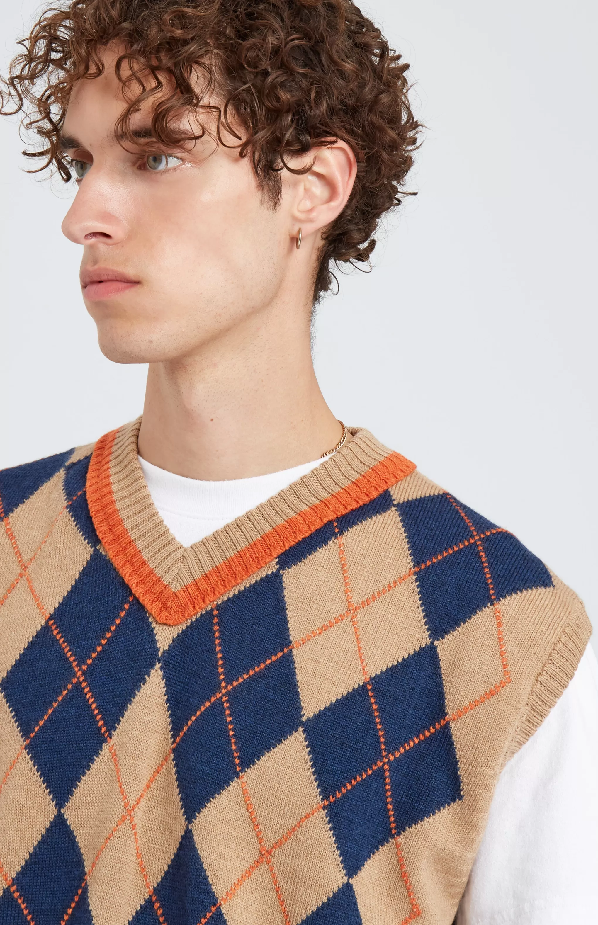 Clearance Men's Argyle Merino Vest In Sand And Ink Men Merino