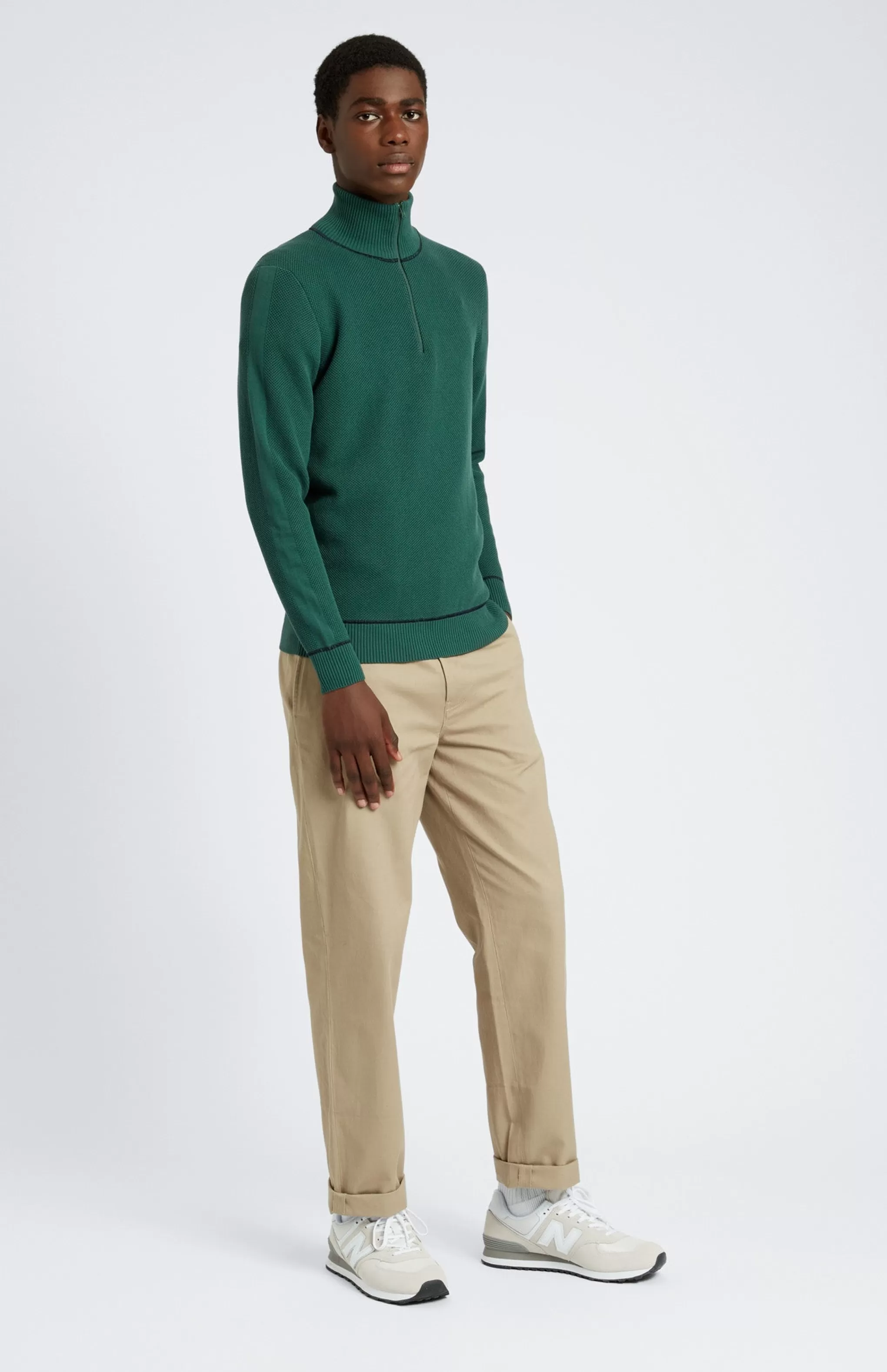 Flash Sale Men's Half Zip Cotton Jumper In Forest Green  / Navy Men Jumpers
