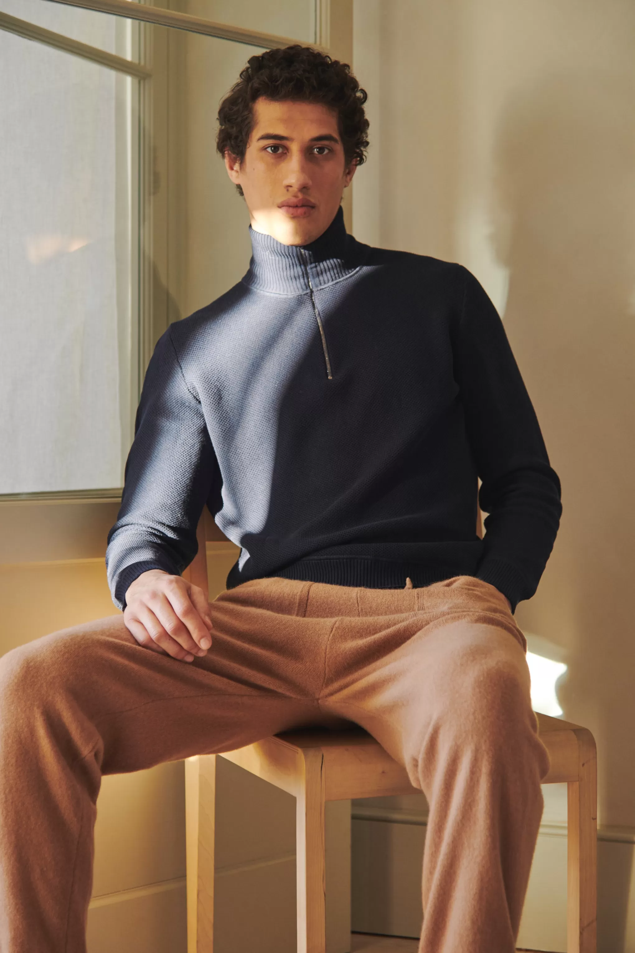 Cheap Men's Half Zip Cotton Jumper In Navy Men Loungewear