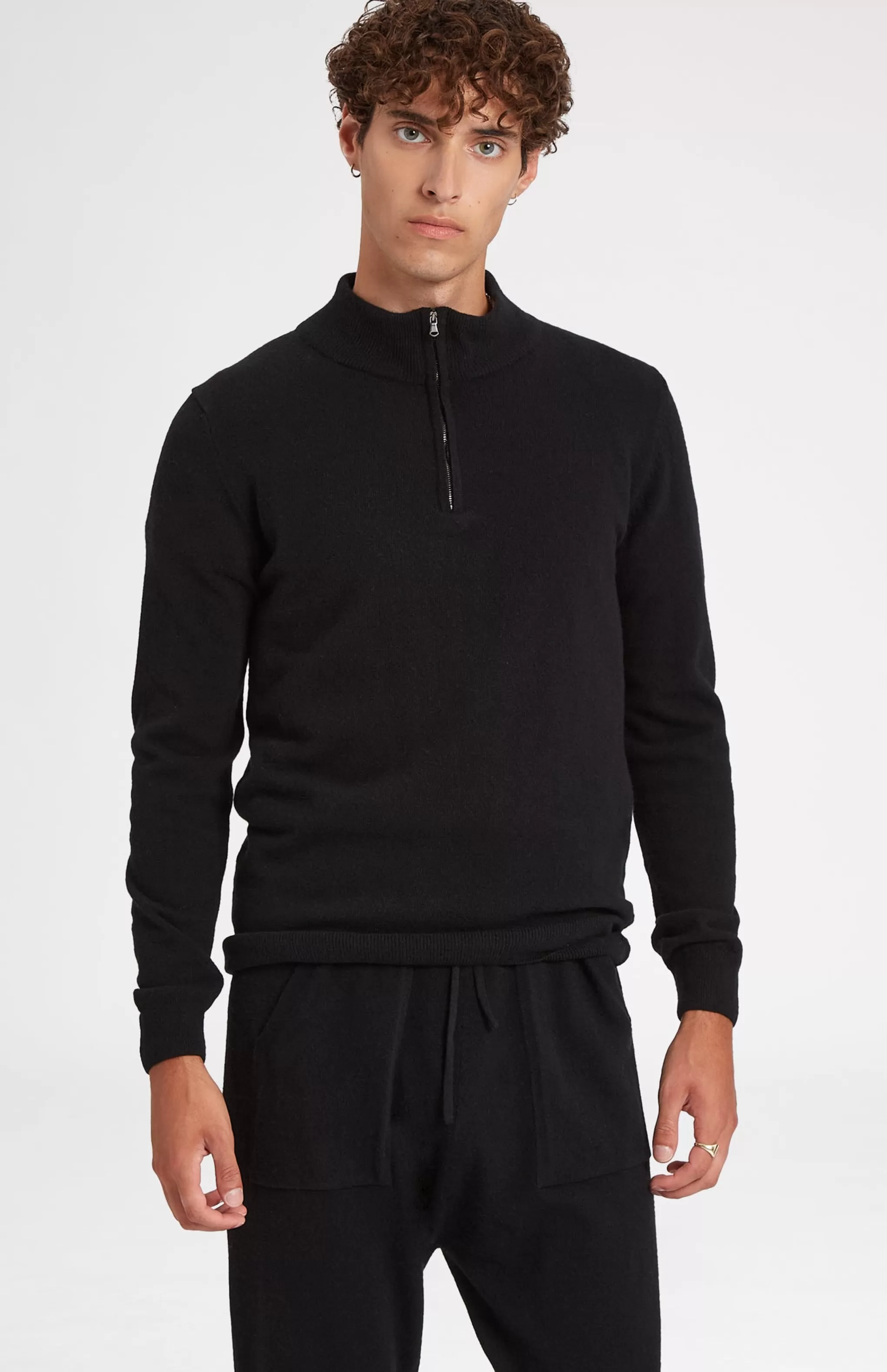 Sale Men's Half Zip Merino Cashmere Blend Jumper In Black Men Gifts for Men