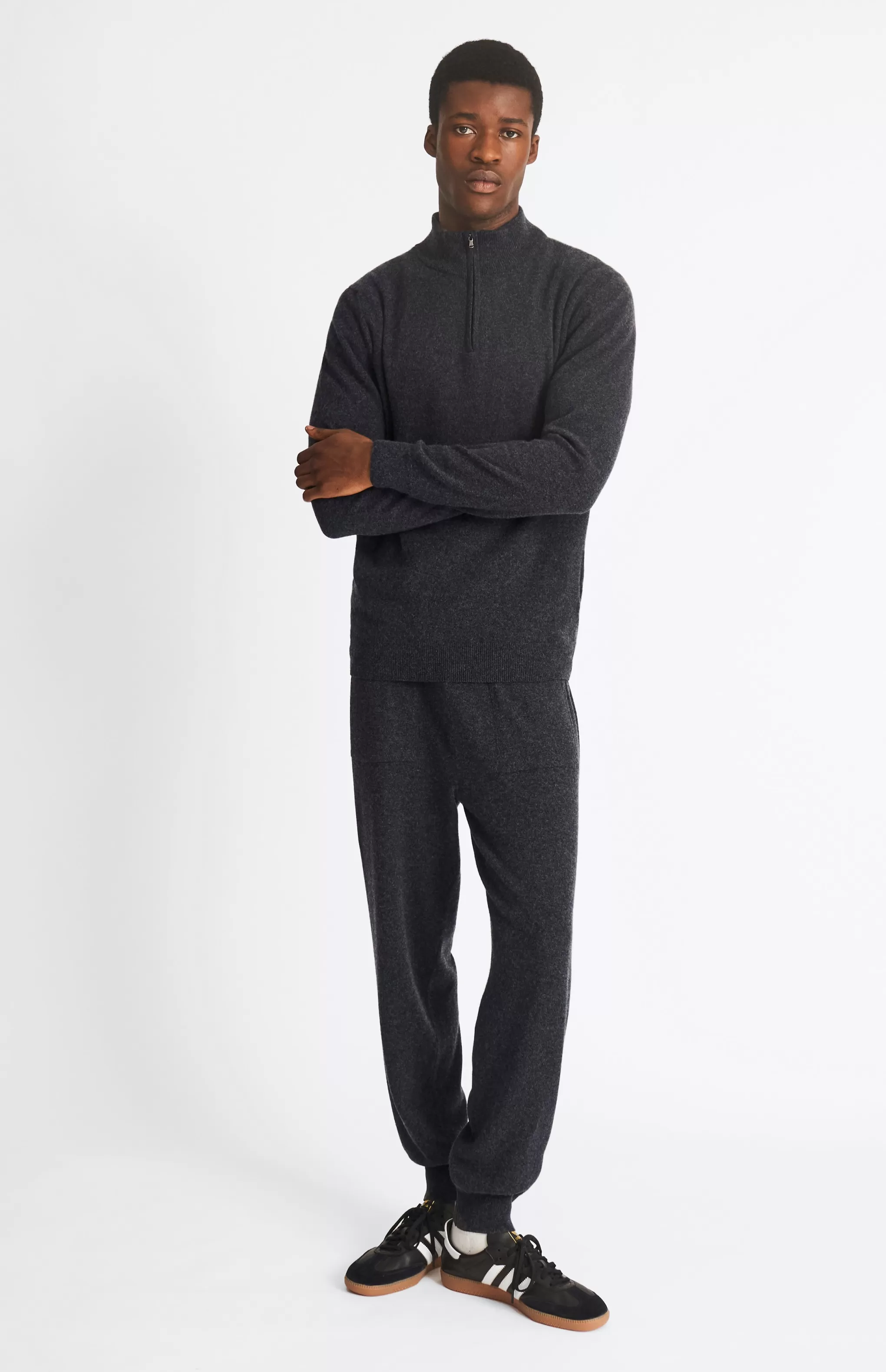 Sale Men's Half Zip Merino Cashmere Blend Jumper In Charcoal Men Jumpers