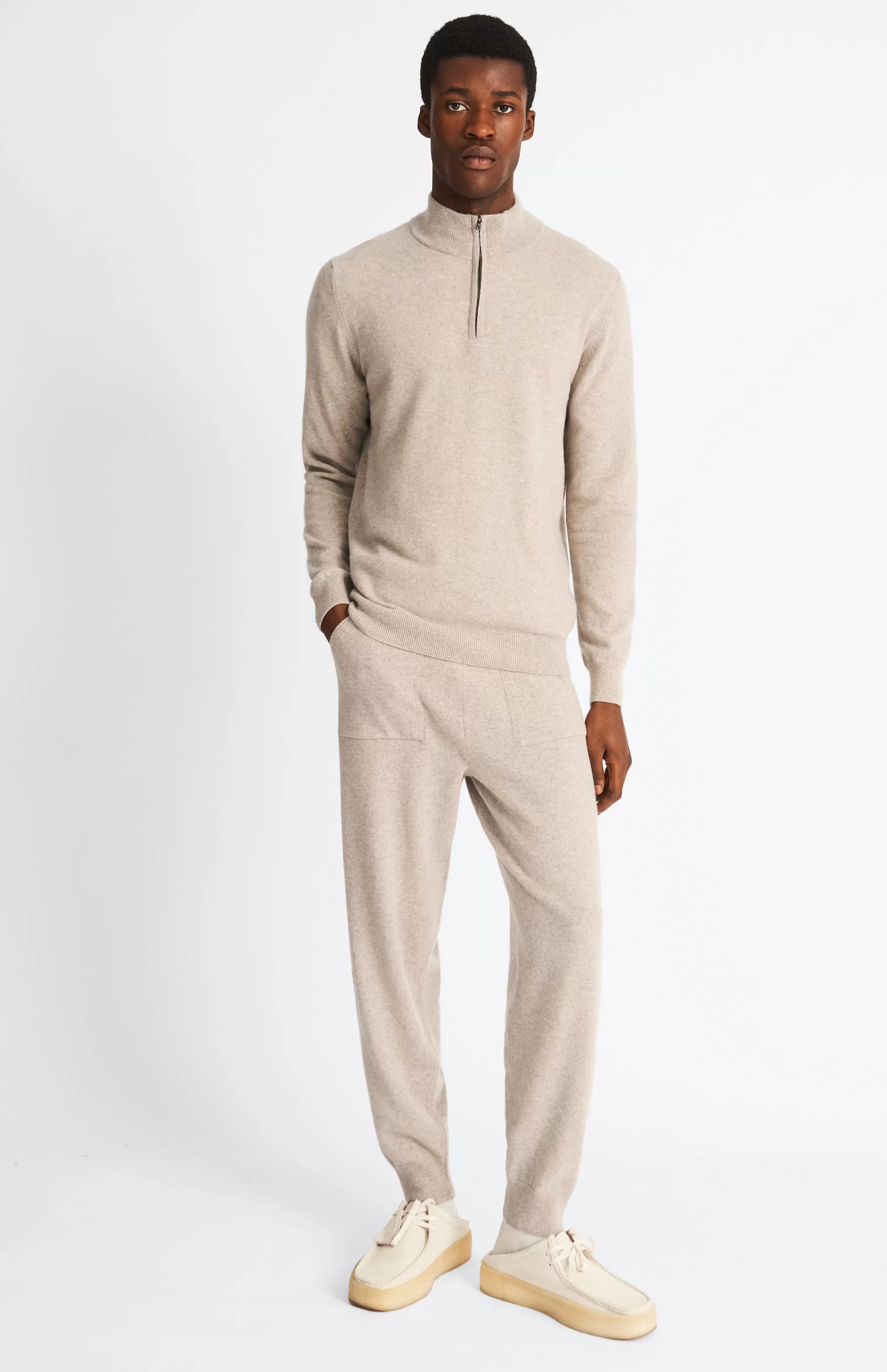 Flash Sale Men's Half Zip Merino Cashmere Blend Jumper In Dark Natural Men Merino