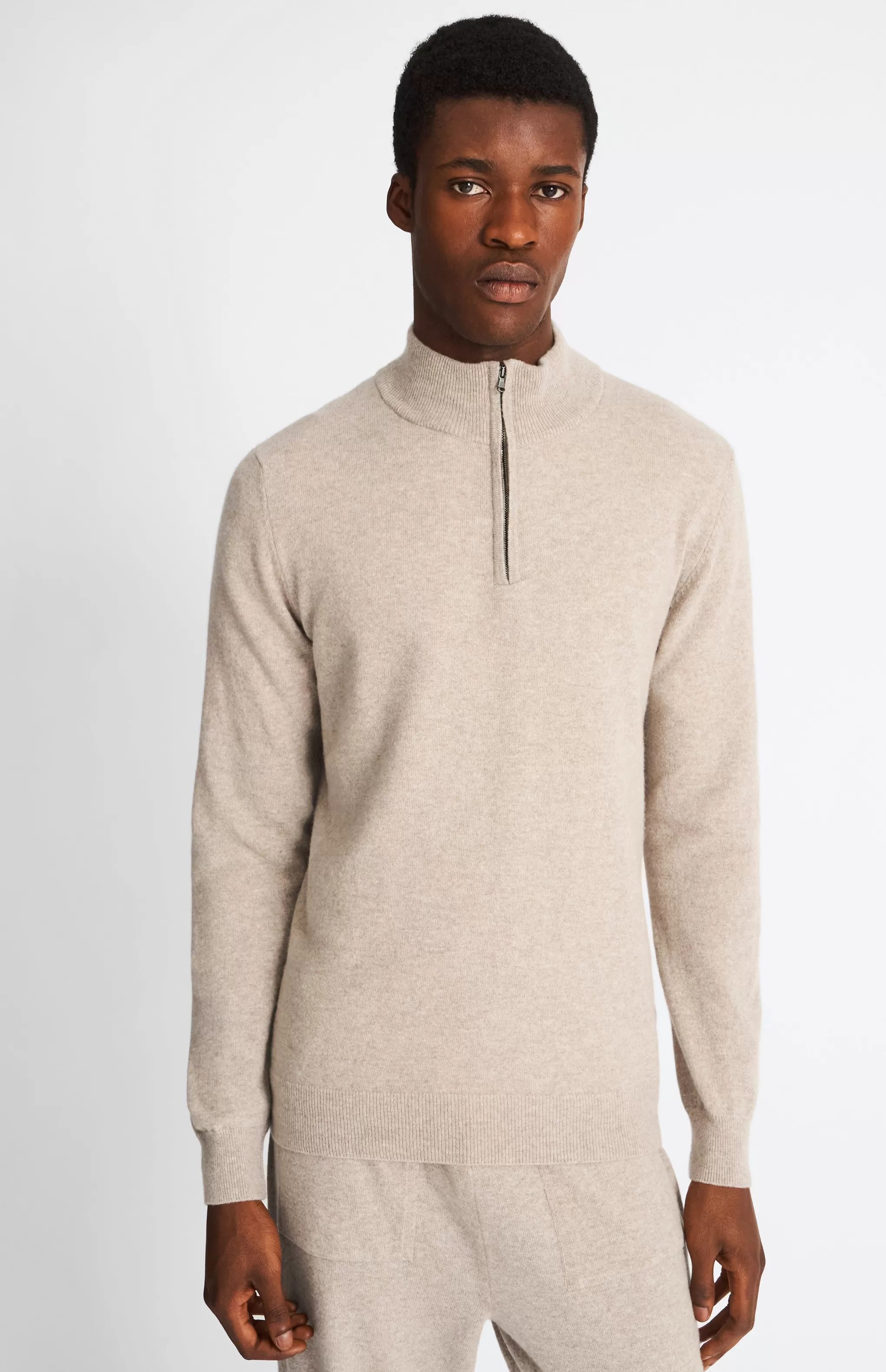 Flash Sale Men's Half Zip Merino Cashmere Blend Jumper In Dark Natural Men Merino