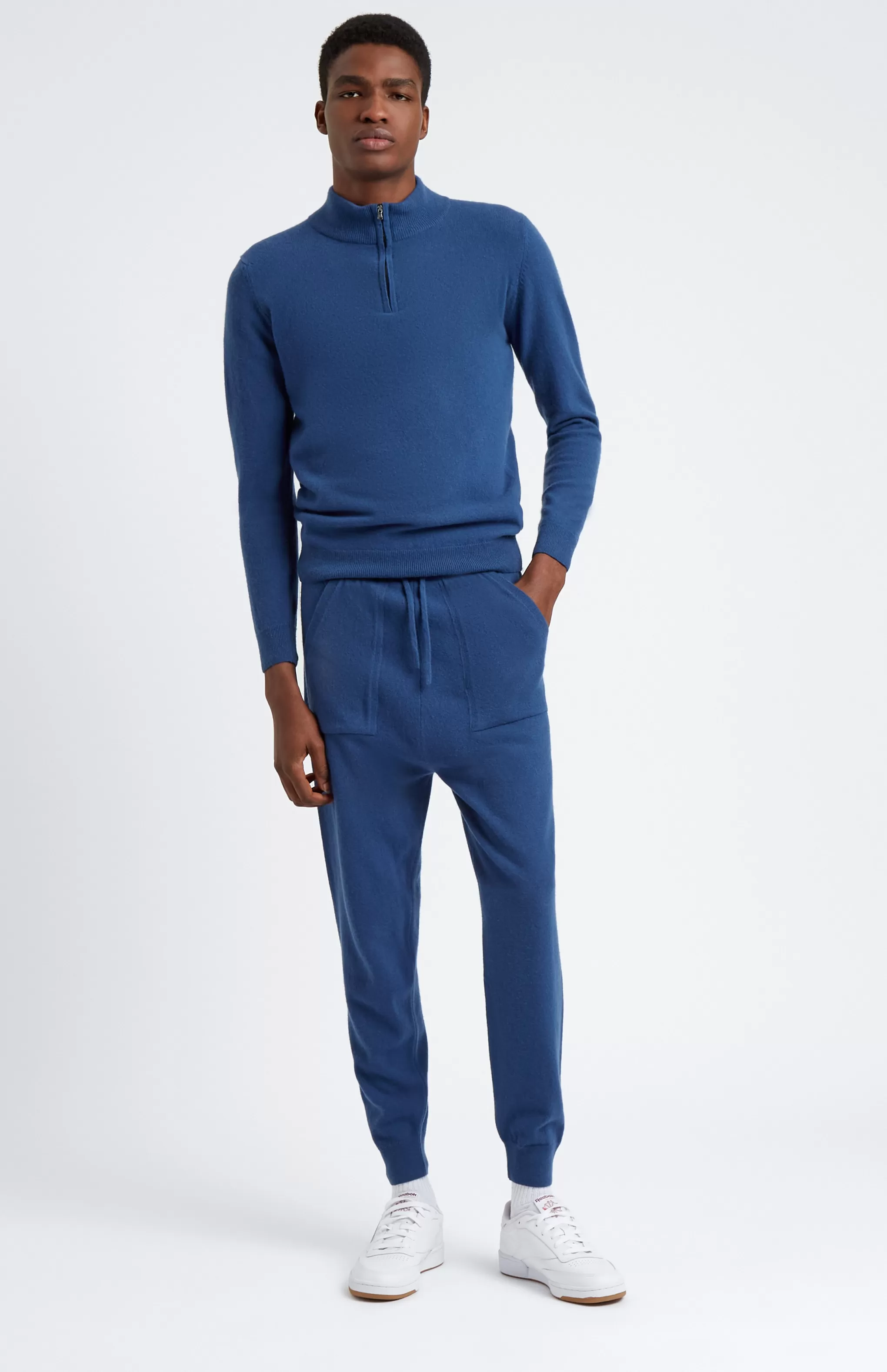 Outlet Men's Half Zip Merino Cashmere Blend Jumper In Deep Indigo Men Merino