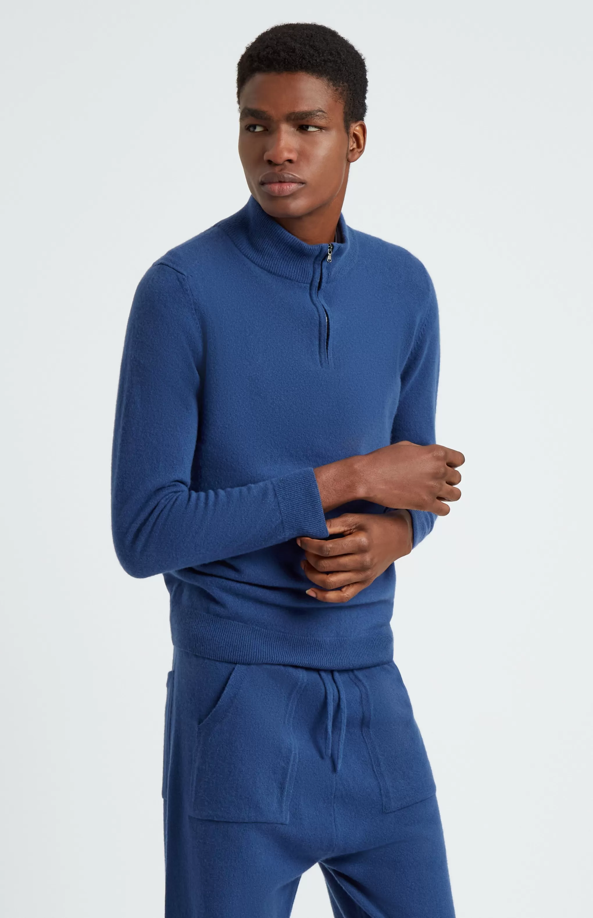 Outlet Men's Half Zip Merino Cashmere Blend Jumper In Deep Indigo Men Merino