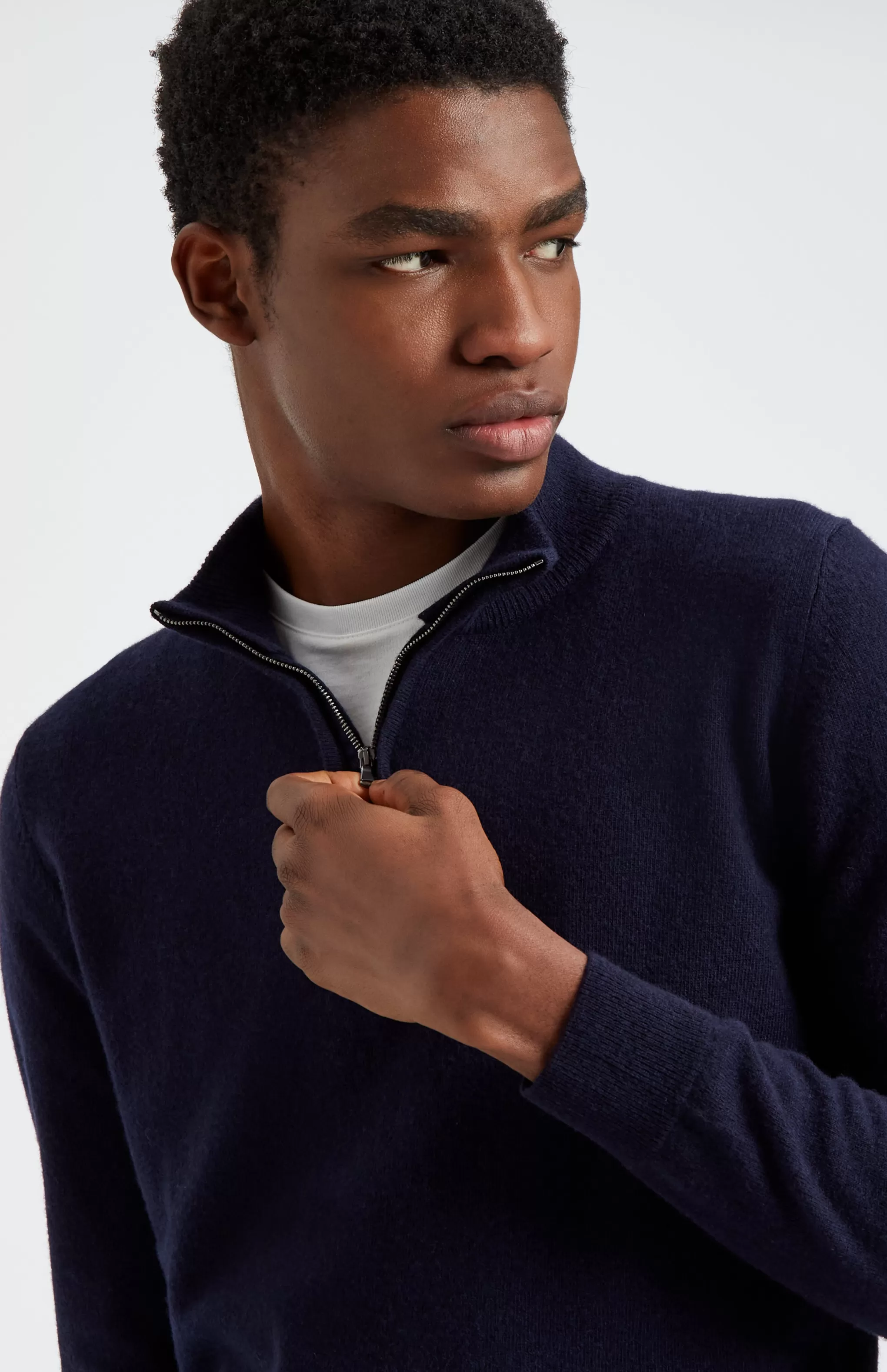 Store Men's Half Zip Merino Cashmere Blend Jumper In Navy Men Gifts for Men