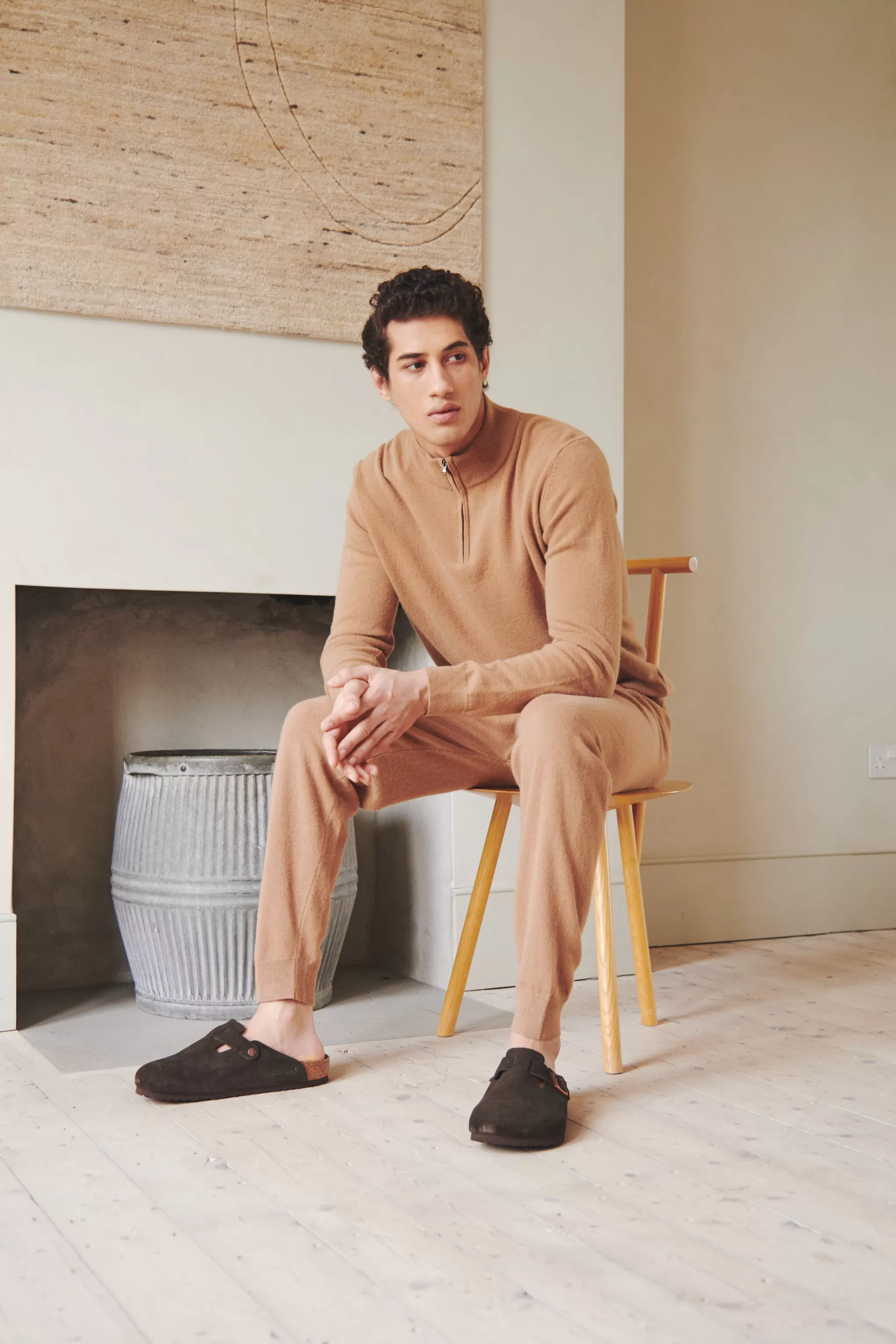 New Men's Half Zip Merino Cashmere Blend Jumper In Vicuna Men Medium Weight Knits