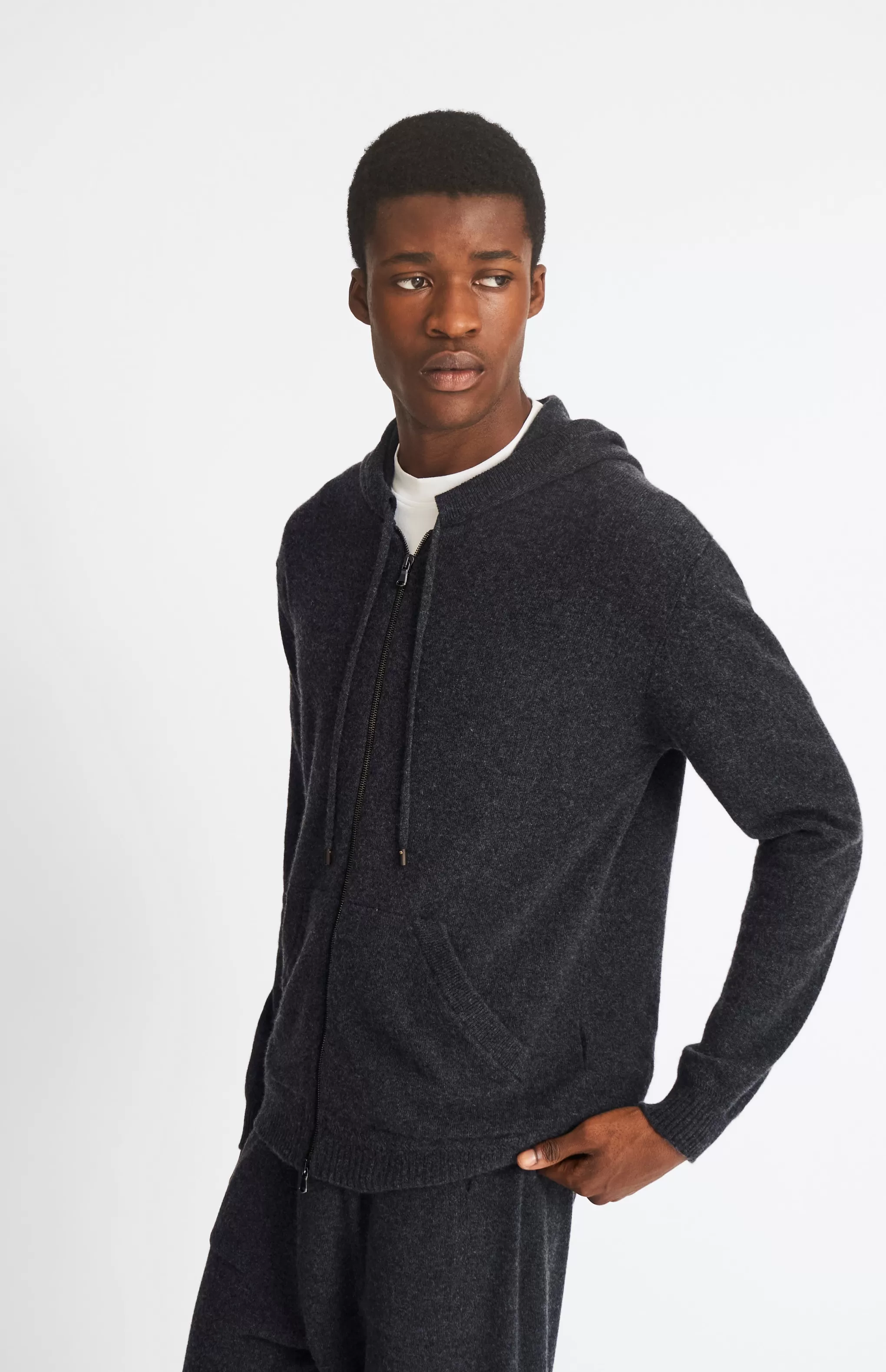 Clearance Men's Knitted Lounge Hoodie In Charcoal Men Round Neck Knits