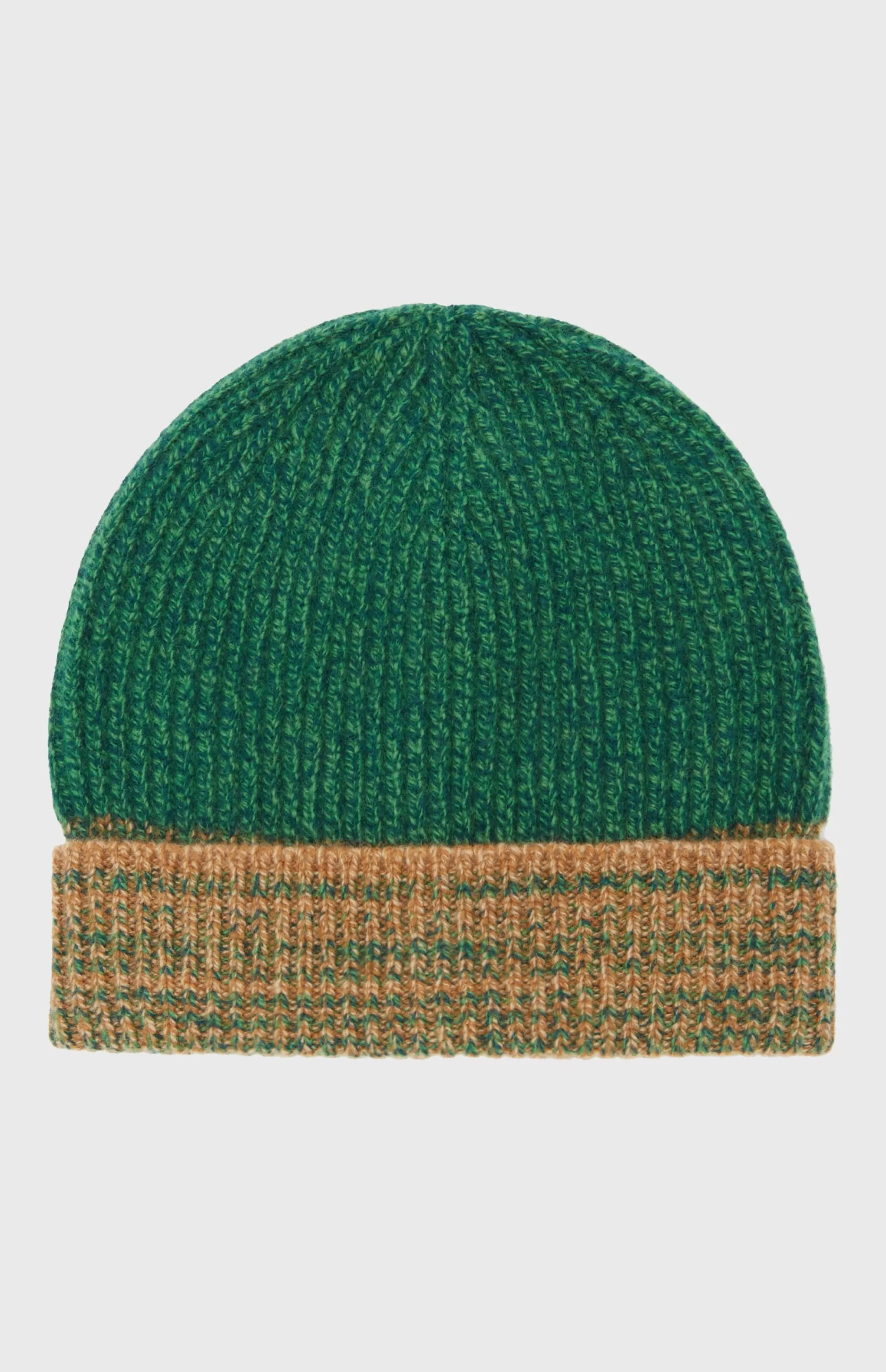 Online Men's Lambswool Beanie With A Mouline Degrade Effect In Vicuna and Evergreen Men Lambswool