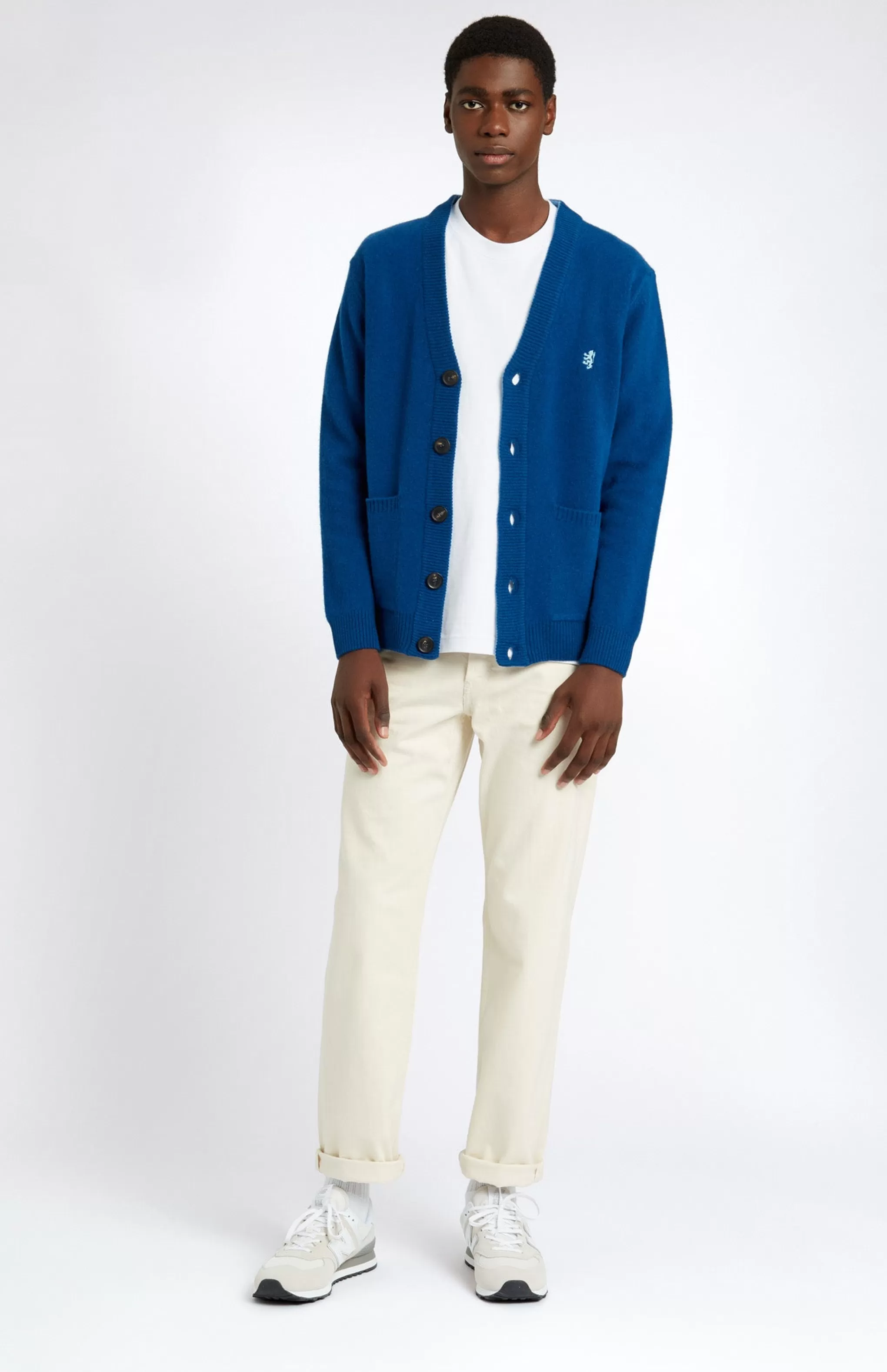 Outlet Men's Lambswool V Neck Cardigan In Ink / Azure Men Lambswool