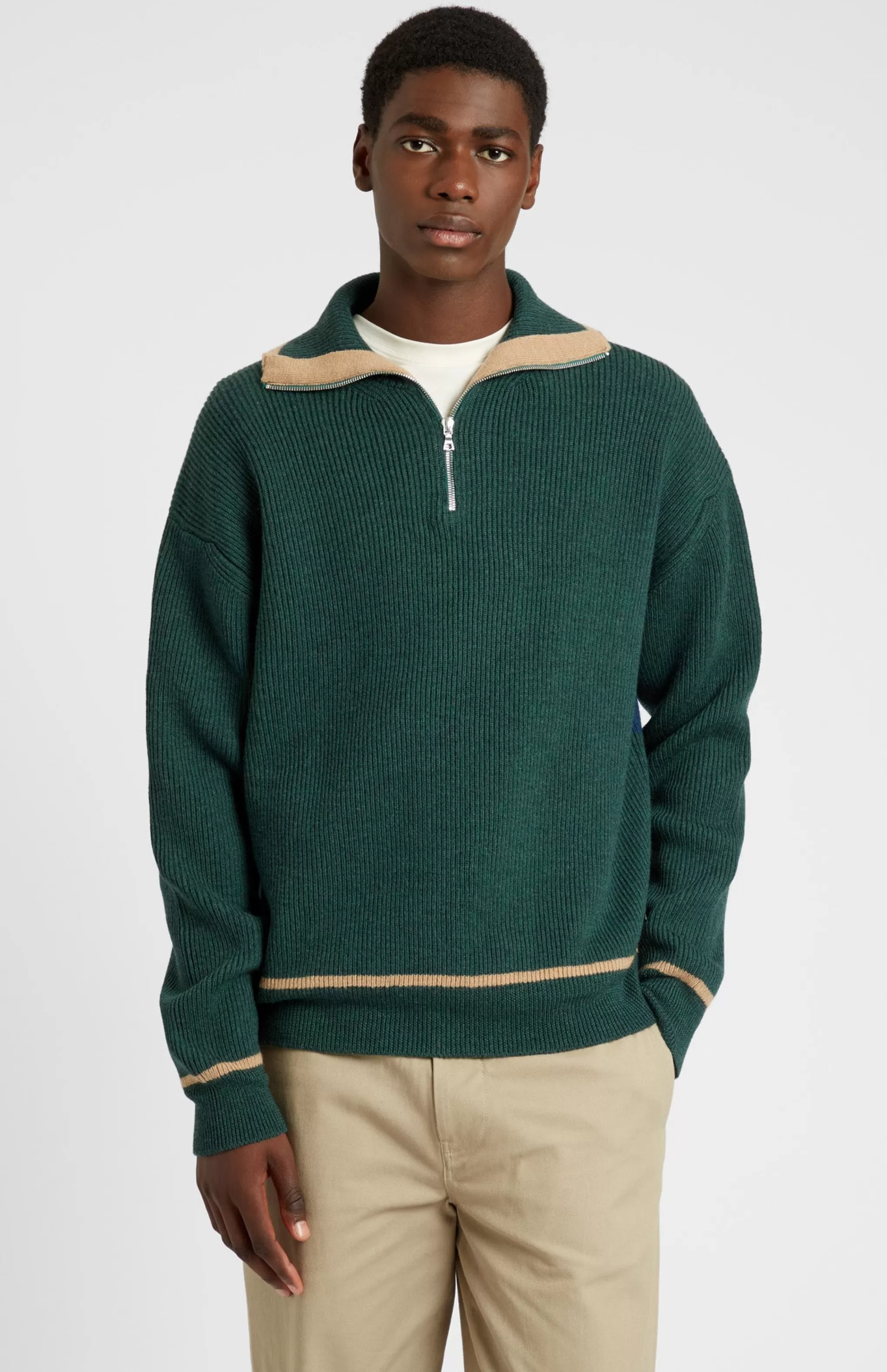 Hot Men's Merino Half Zip Sweater In Dark Bottle Green Men Made in Scotland