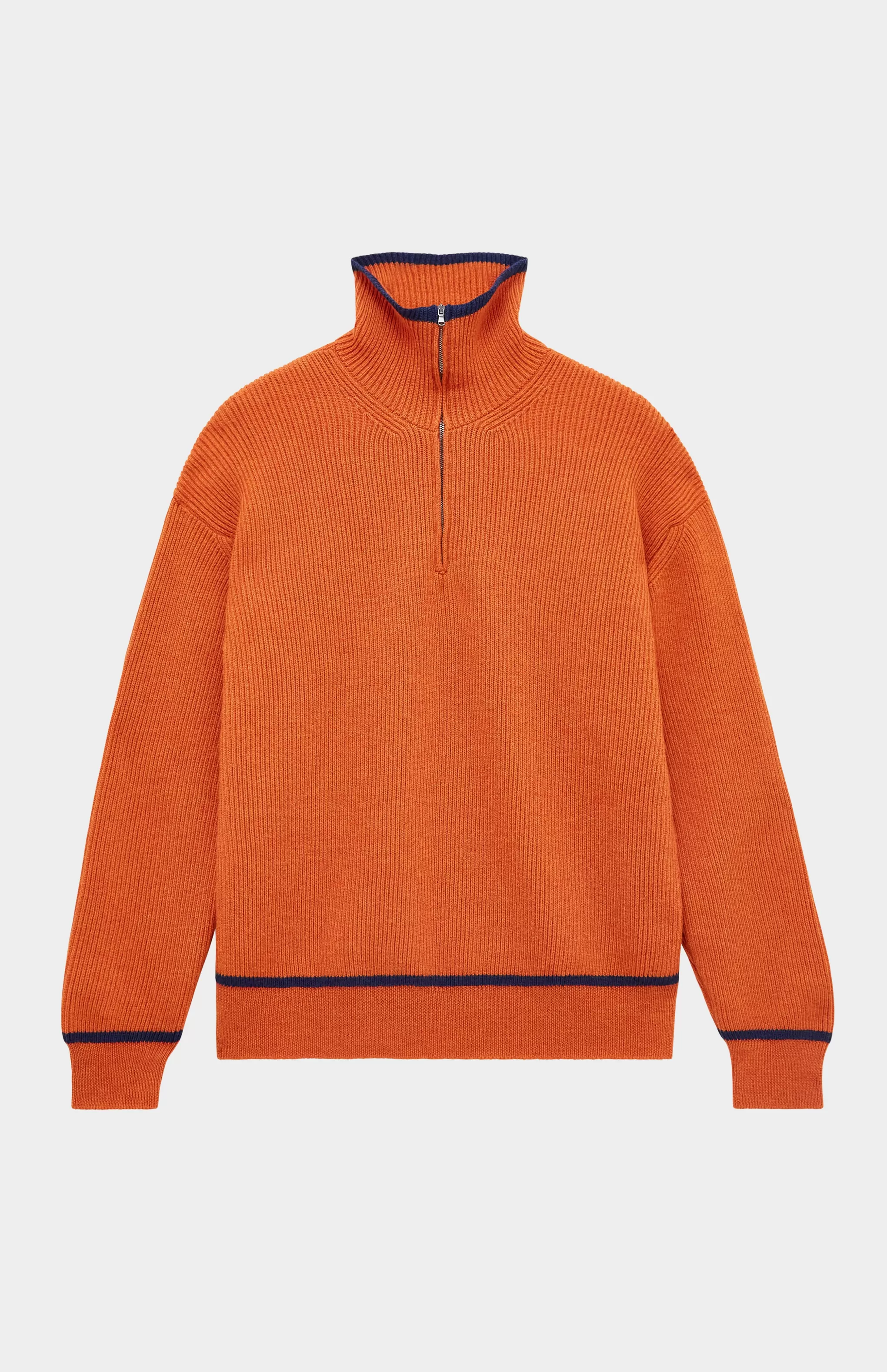 Best Men's Merino Half Zip Sweater In Flame Red Men Made in Scotland