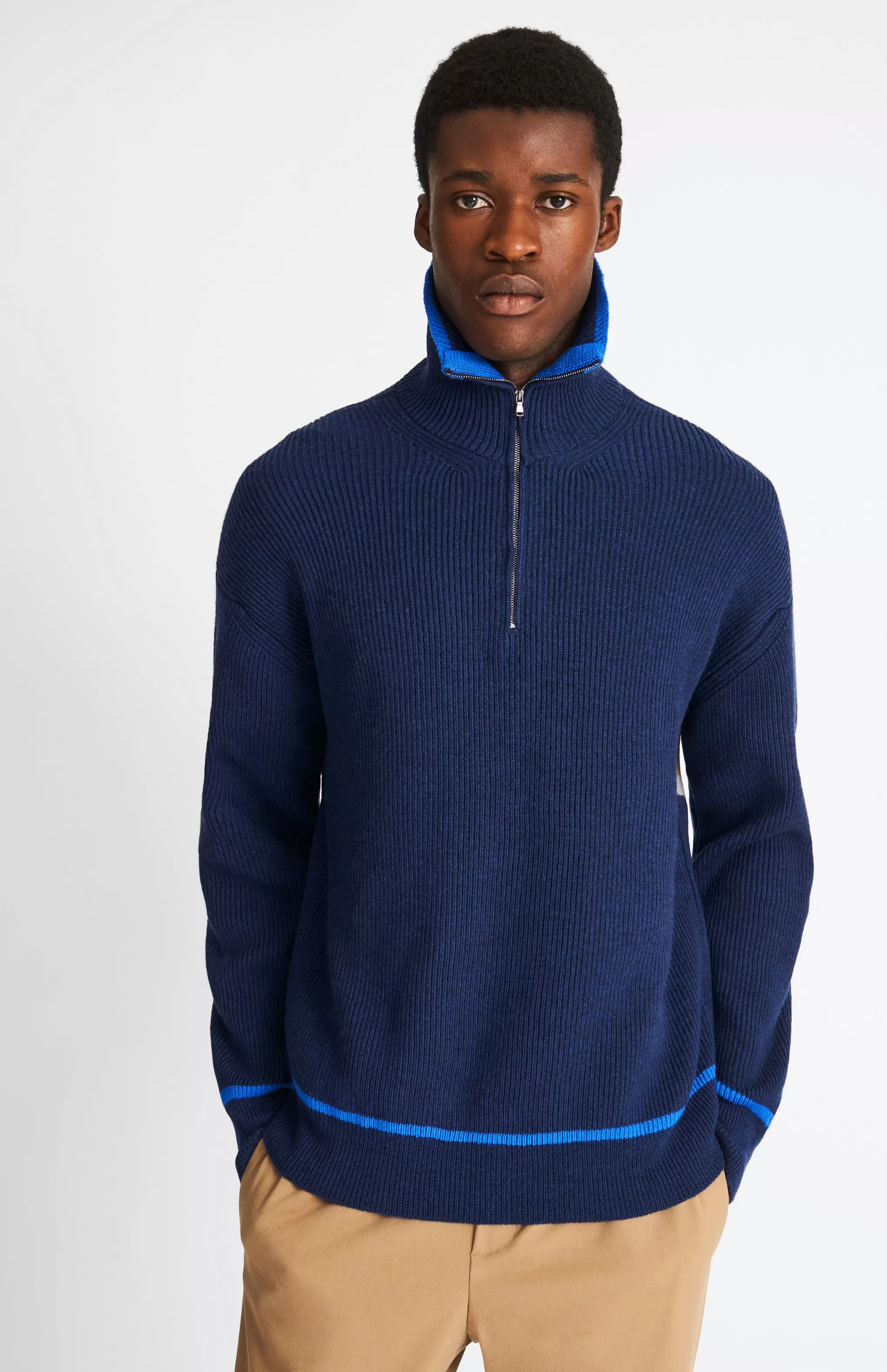 Online Men's Merino Half Zip Sweater In Ink Men Made in Scotland