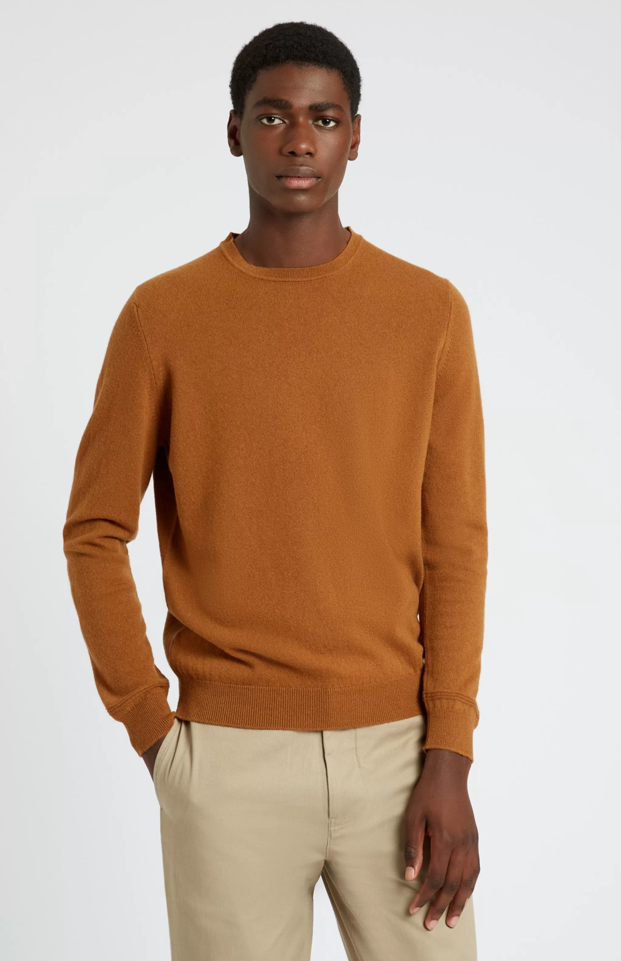 Best Sale Men's Round Neck Cashmere Jumper In Vicuna Men Cashmere