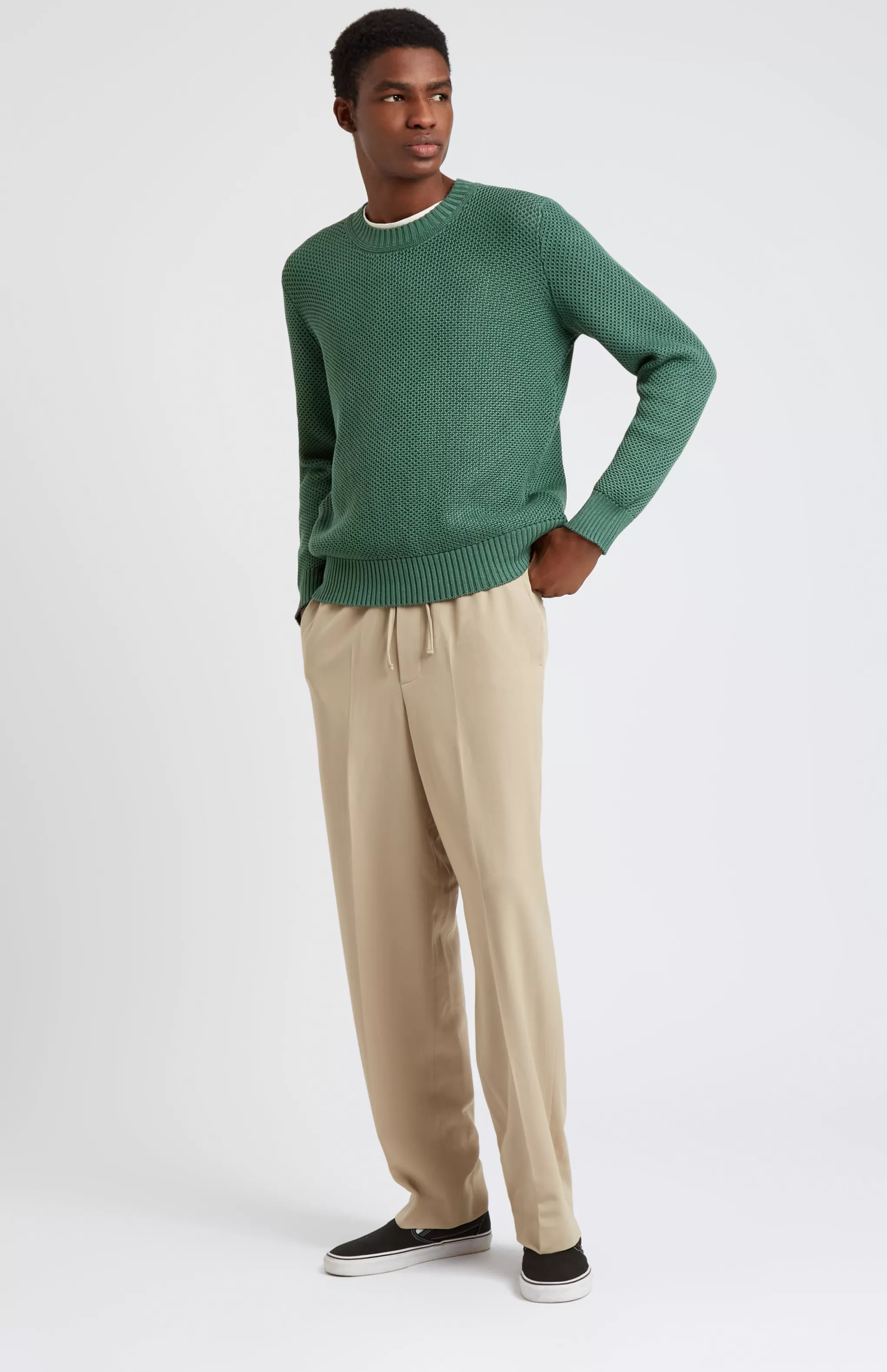 Flash Sale Men's Round Neck Cotton Jumper In Forest Green Men Round Neck Knits