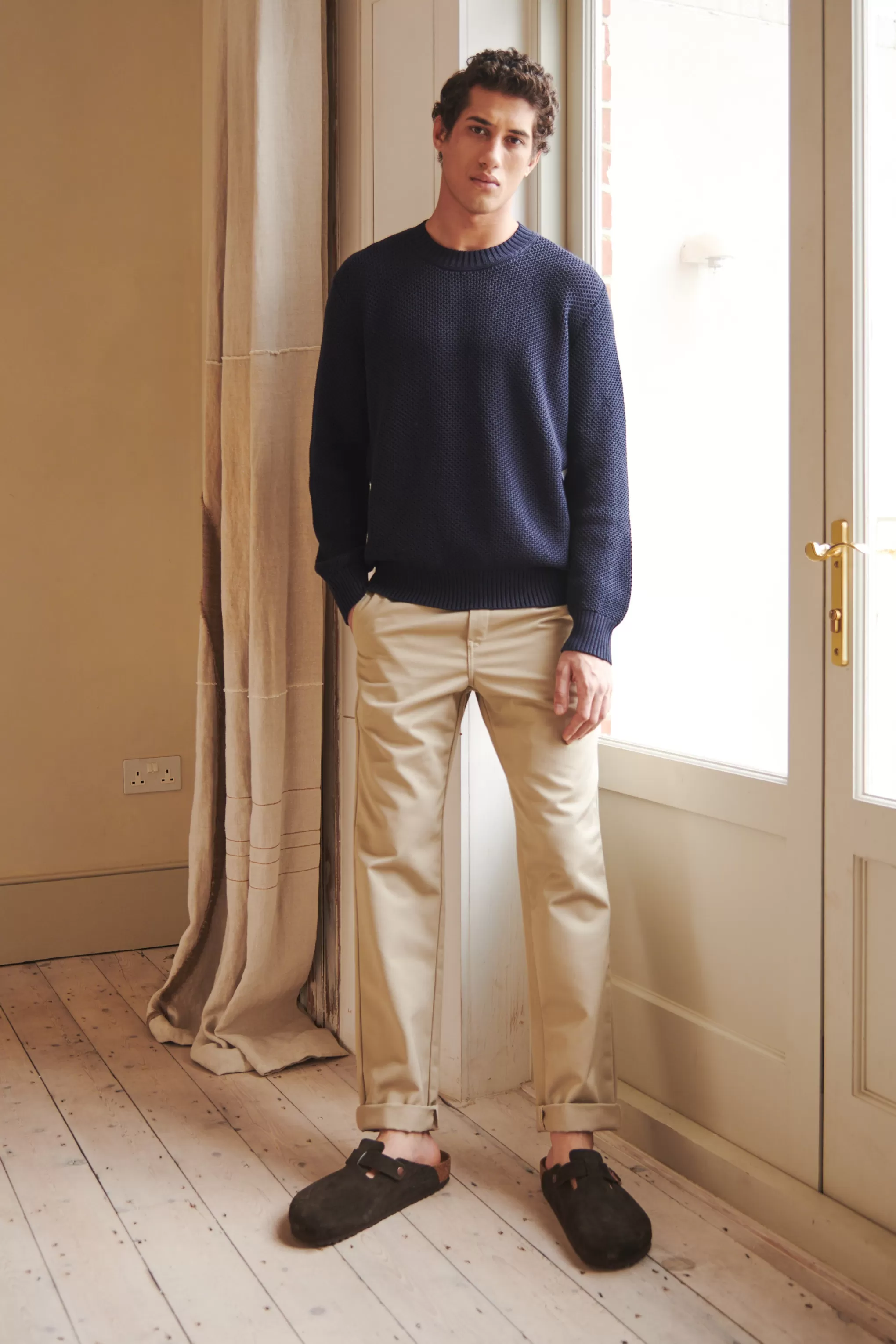 Clearance Men's Round Neck Cotton Jumper In Navy Men Round Neck Knits