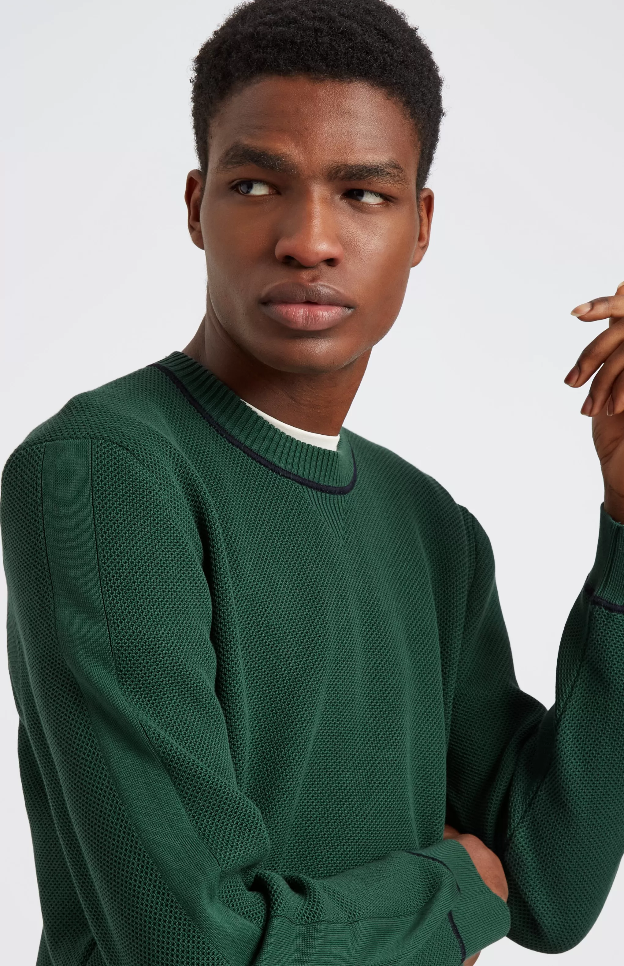 Outlet Men's Round Neck Cotton Sweatshirt Jumper In Forest Green / Navy Men Round Neck Knits