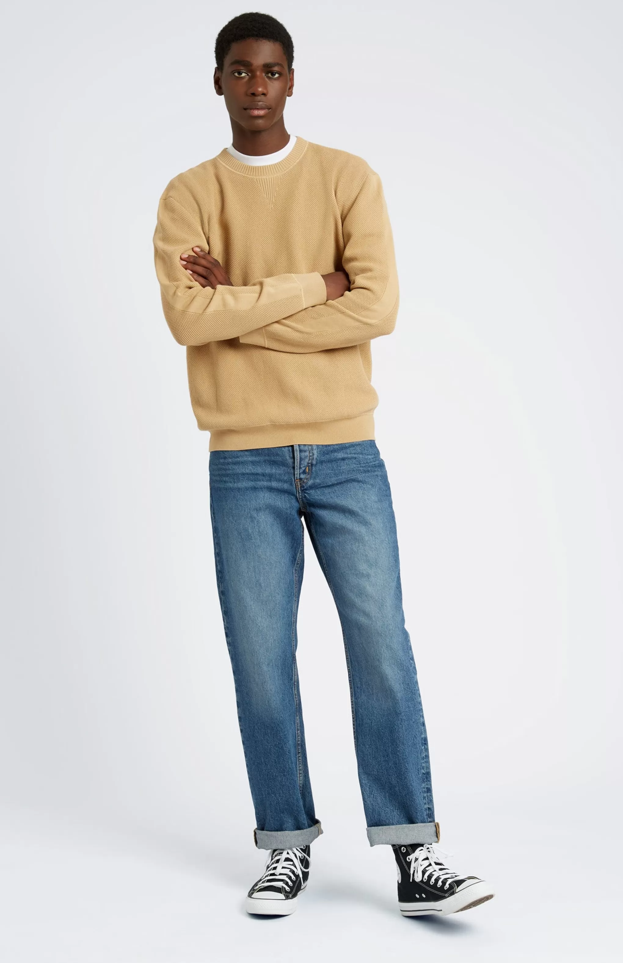 Hot Men's Round Neck Cotton Sweatshirt Jumper In Sand / Sand Men Round Neck Knits