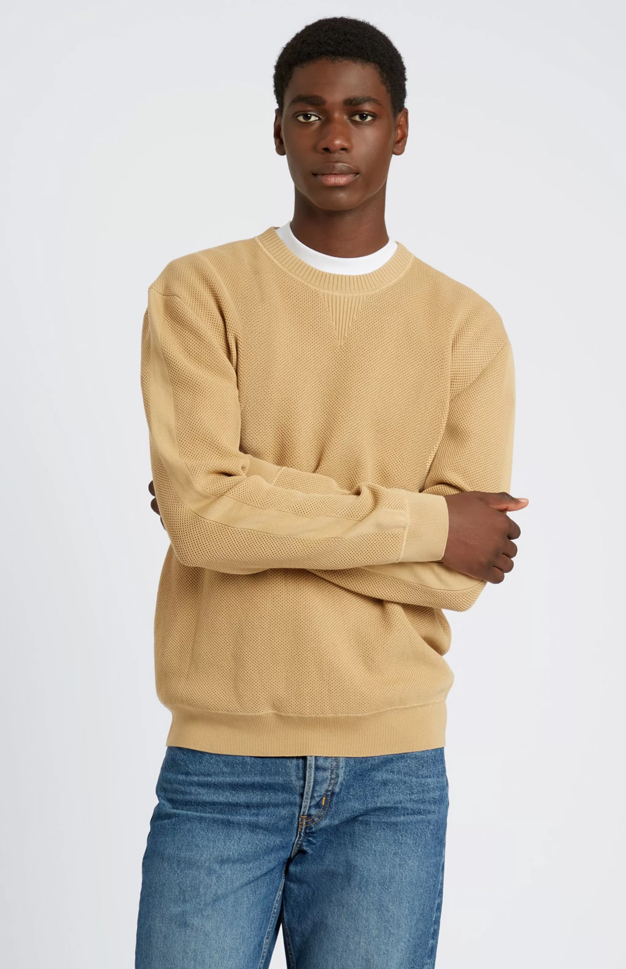 Hot Men's Round Neck Cotton Sweatshirt Jumper In Sand / Sand Men Round Neck Knits