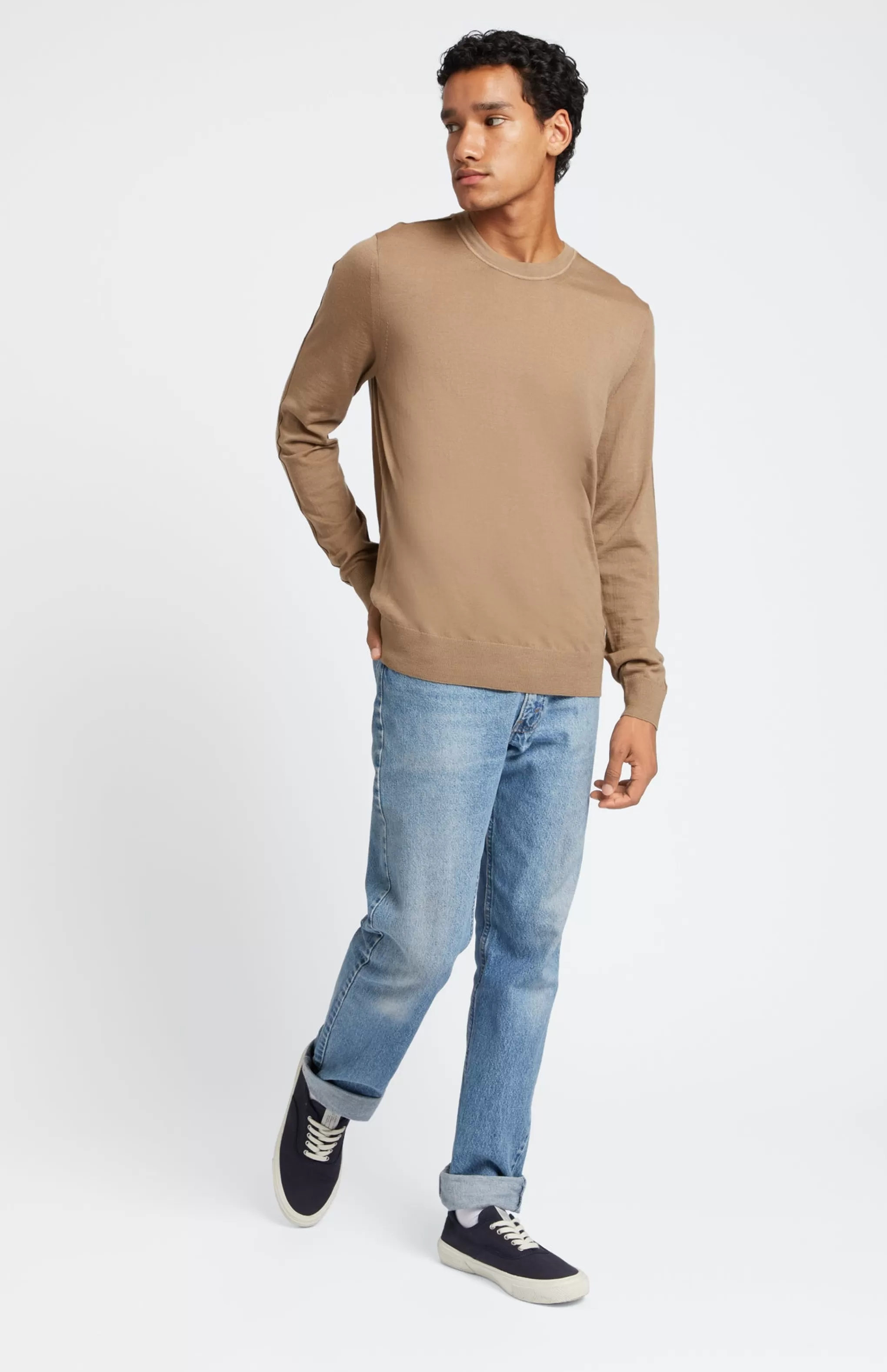 Cheap Men's Round Neck Merino Jumper In Tan Men Merino