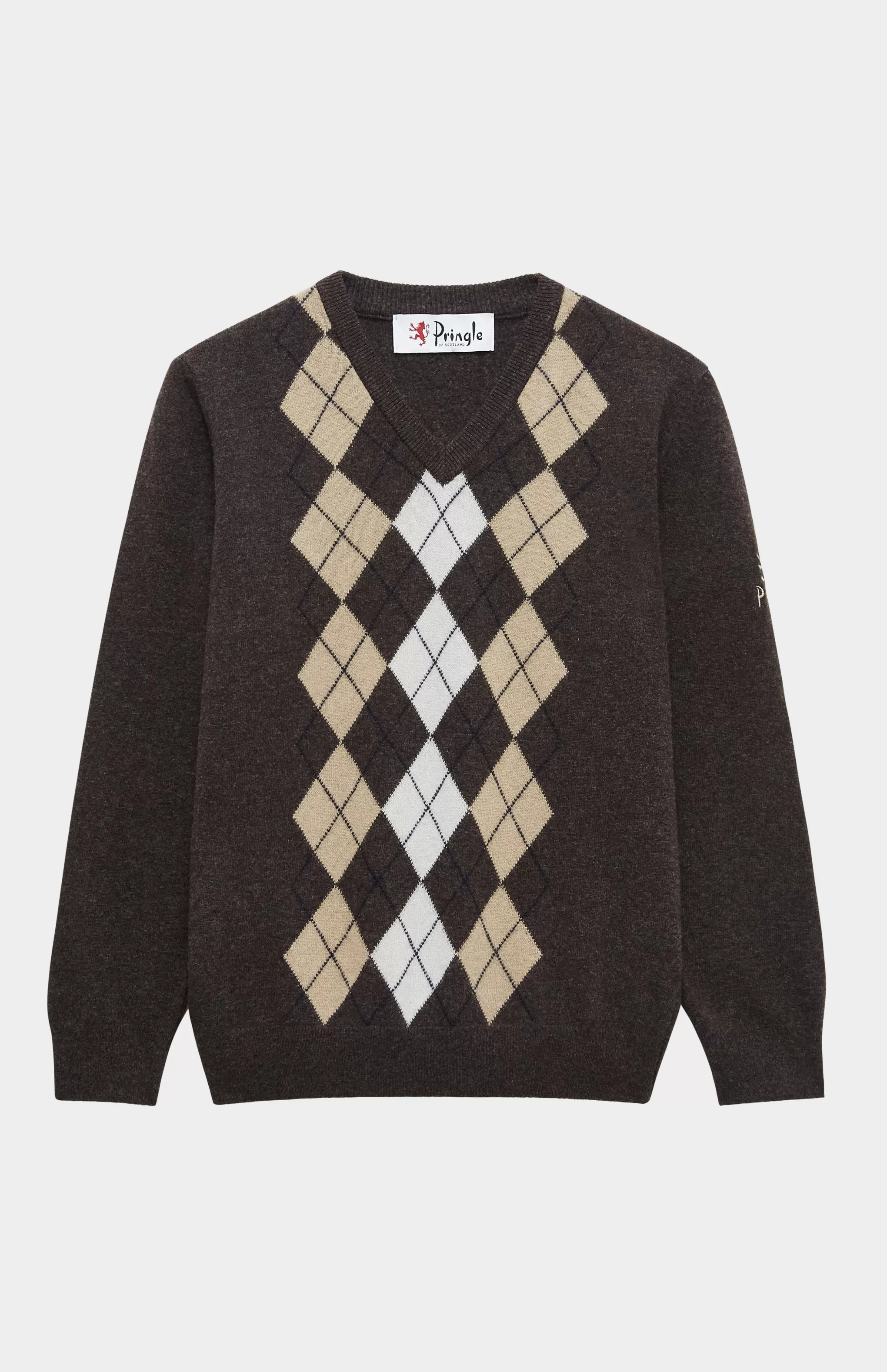 Flash Sale Men's V Neck Centre Argyle Lambswool Jumper In Dark Brown / Camel Men Jumpers