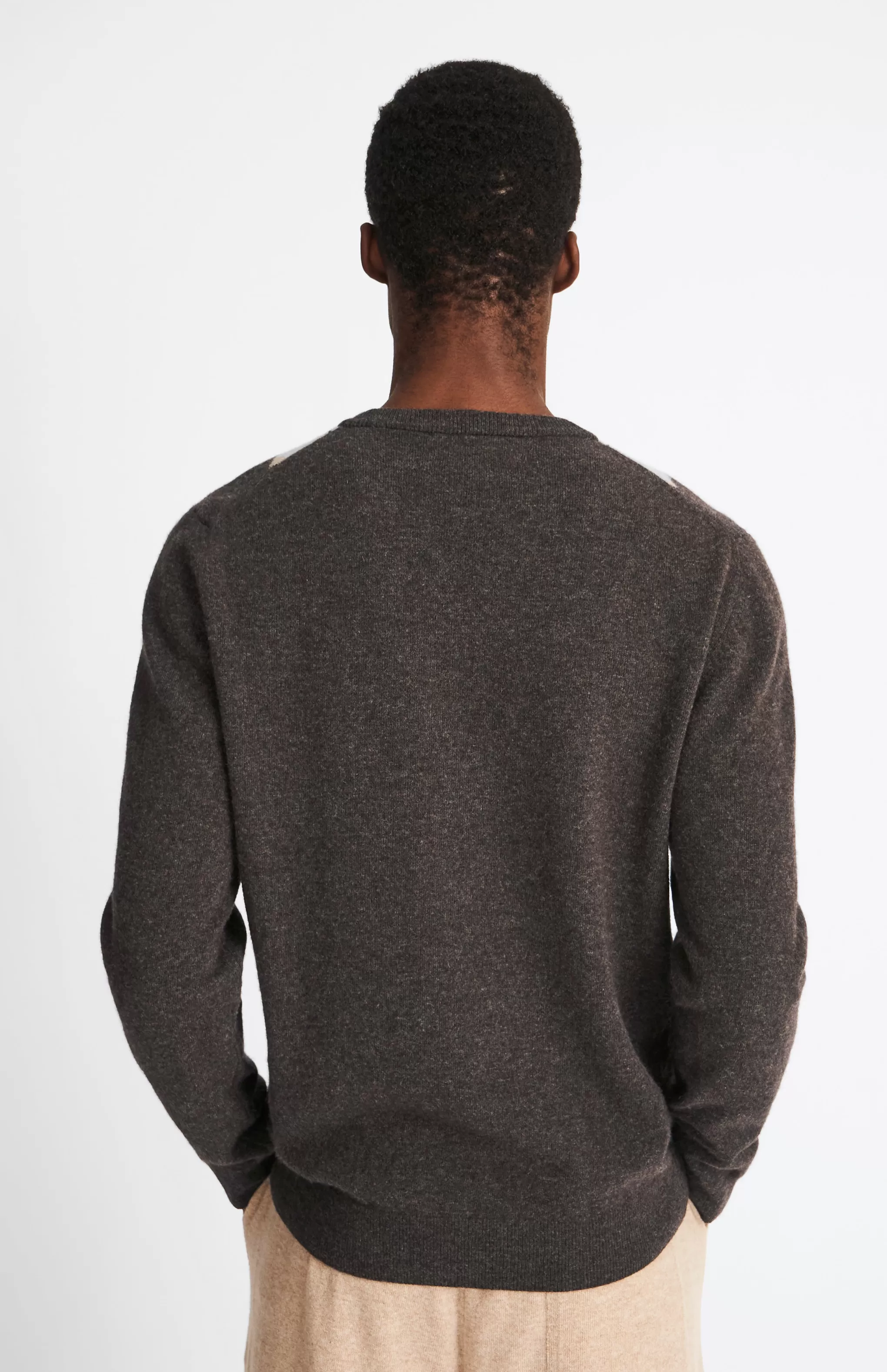 Flash Sale Men's V Neck Centre Argyle Lambswool Jumper In Dark Brown / Camel Men Jumpers