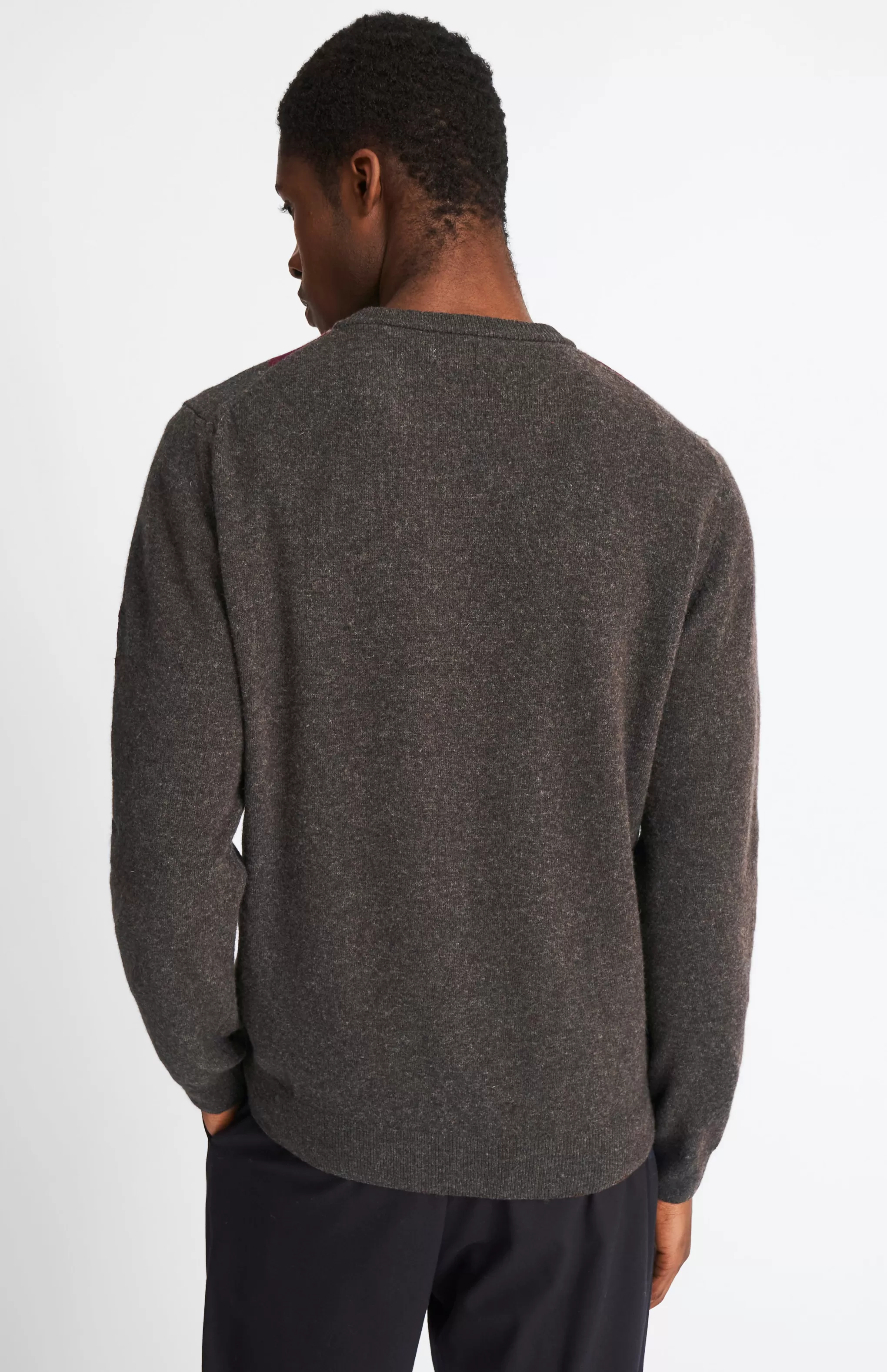 Online Men's V Neck Centre Argyle Lambswool Jumper In Dark Brown / Claret Men Gifts for Men