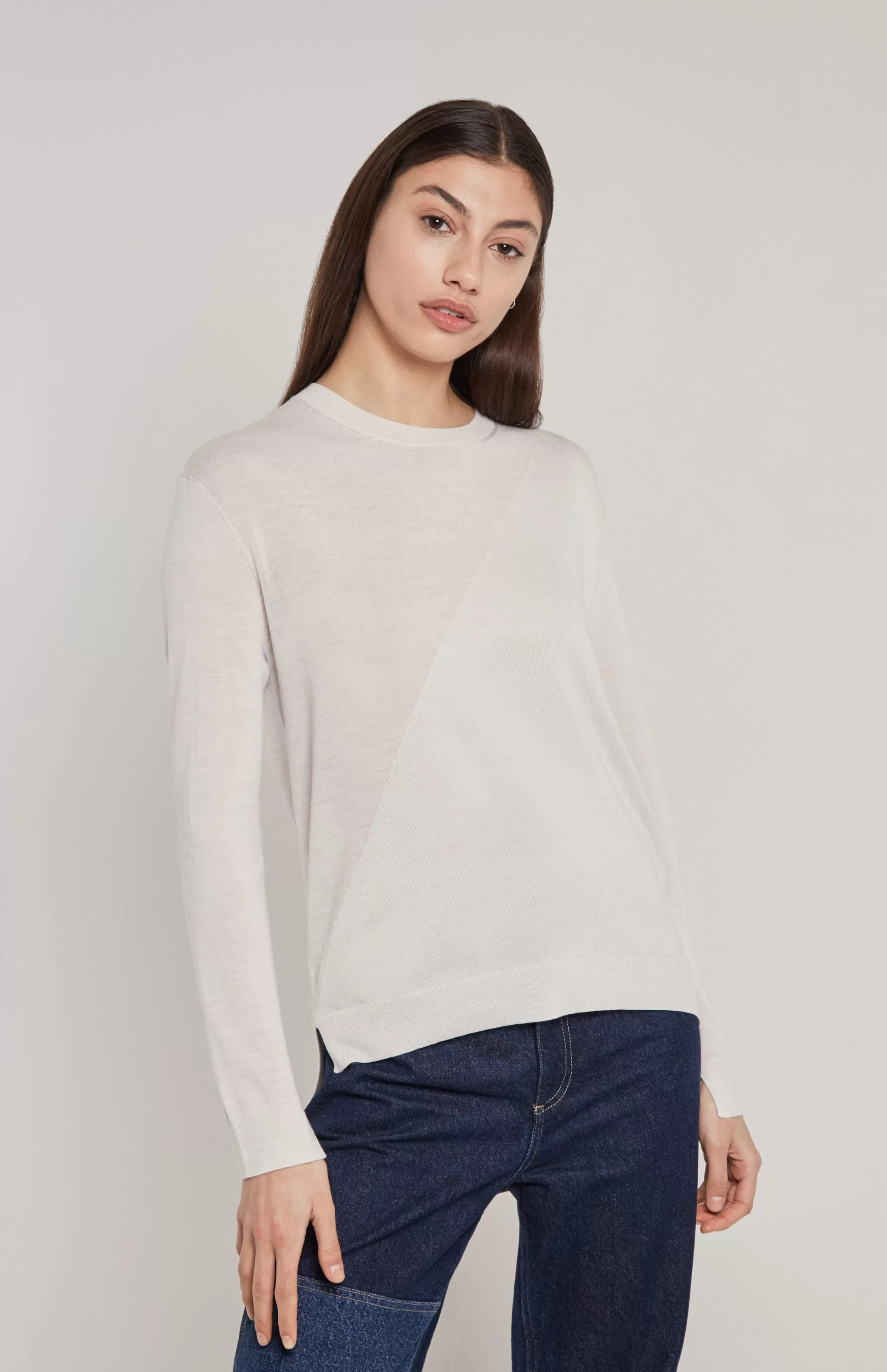 Cheap Merino Jumper In White Men/Women Round Neck Knits