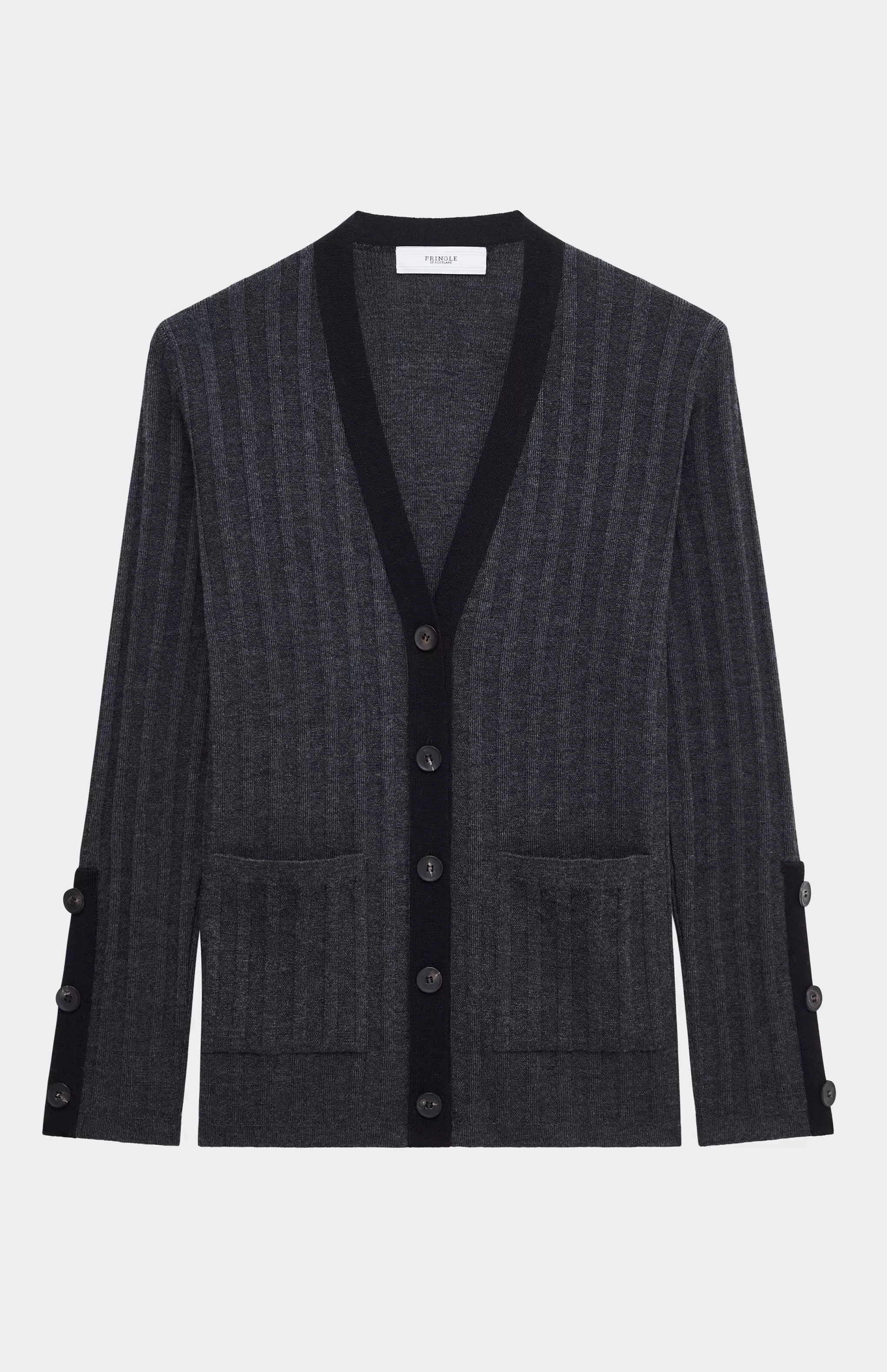 Cheap Merino Silk Ribbed Cardigan In Charcoal / Black Men/Women Merino