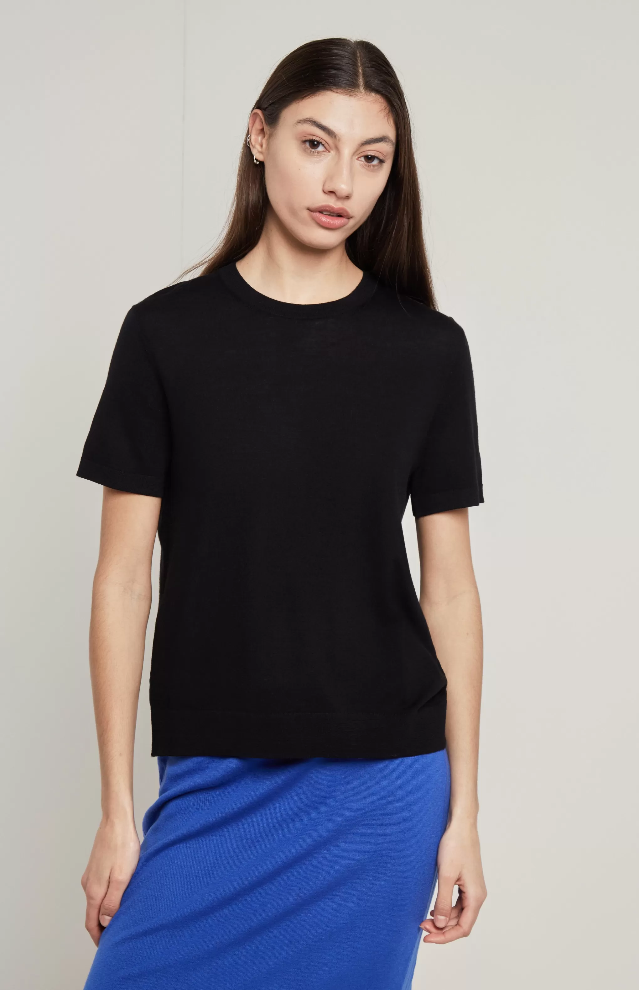 Fashion Merino T-Shirt In Black Men/Women Round Neck Knits