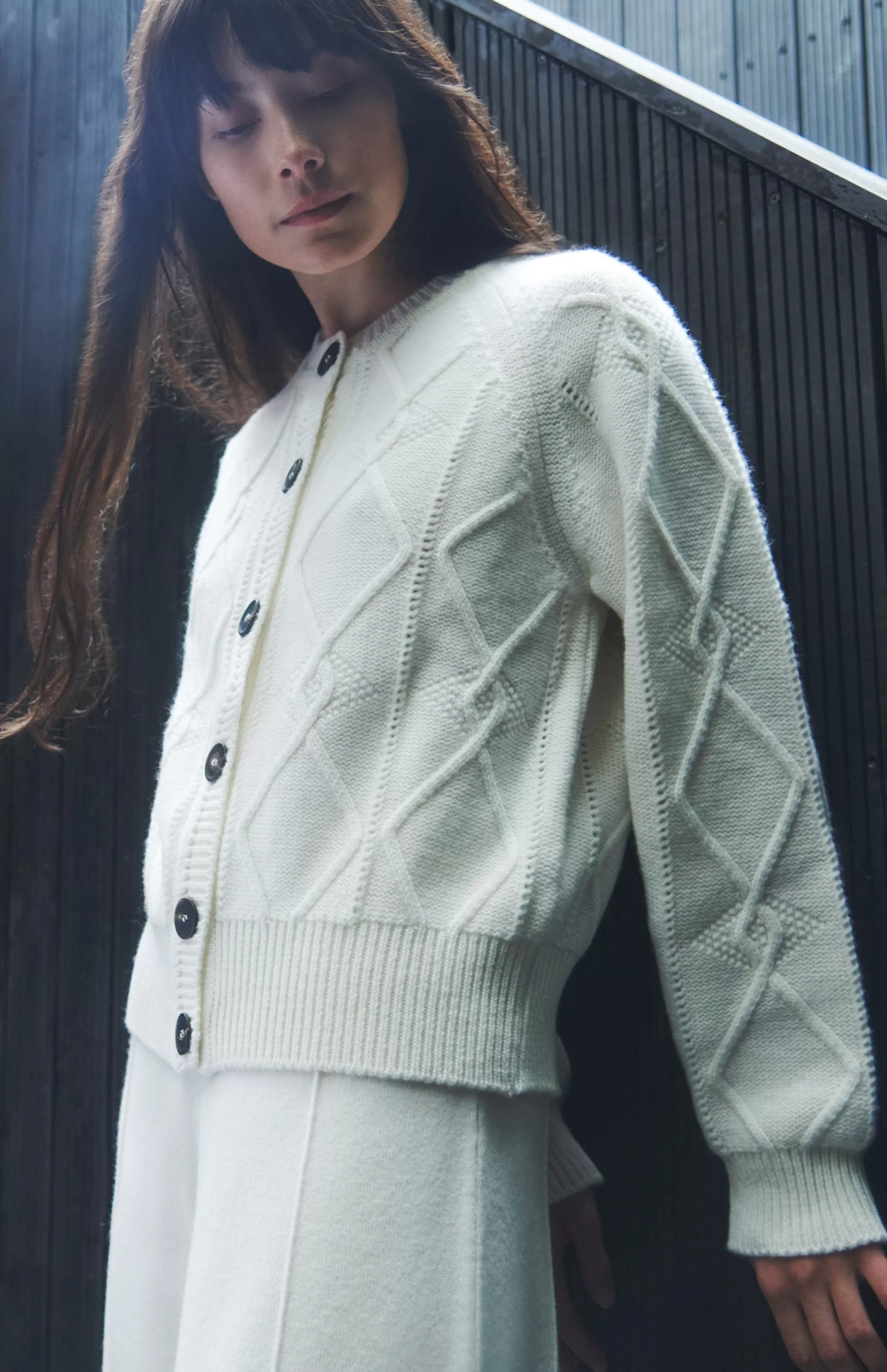 Cheap Multi Texture Cashmere Blend Cardigan In Cream Men/Women Gifts For Women
