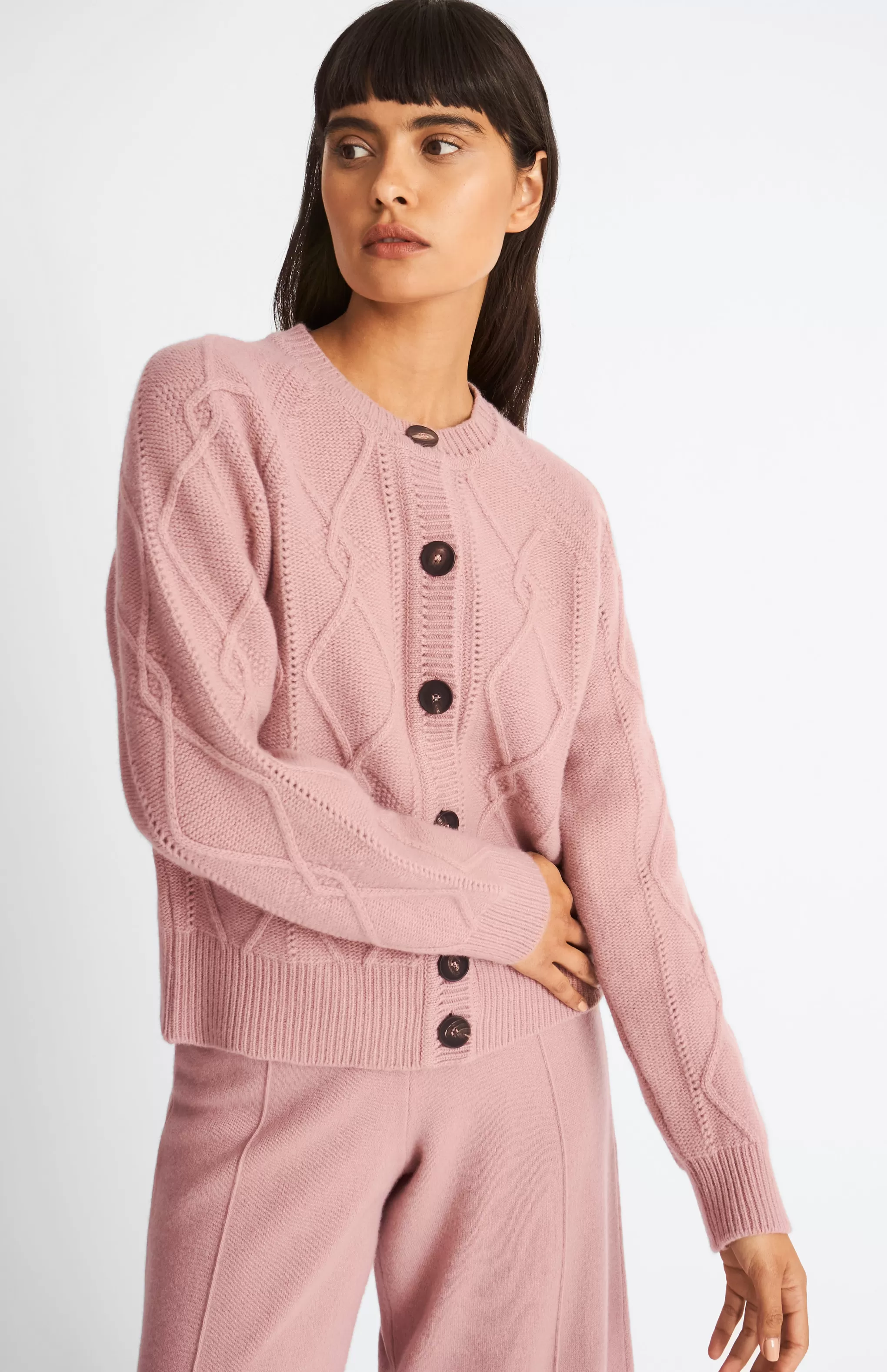 Cheap Multi Texture Cashmere Blend Cardigan In Dusty Pink Men/Women Lambswool