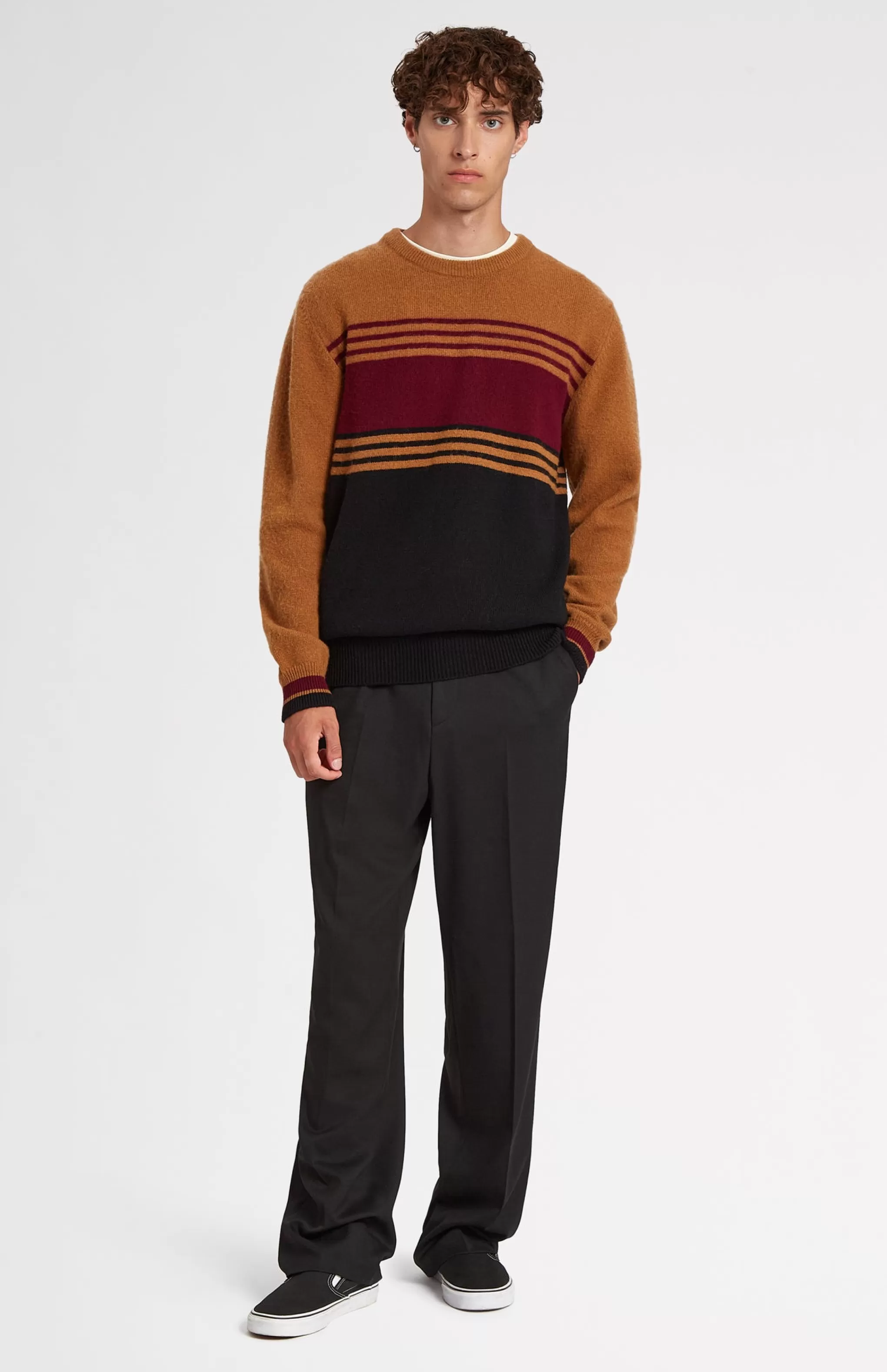 Clearance Multicolour Stripe Round Neck Brushed Lambswool Jumper Men Lambswool