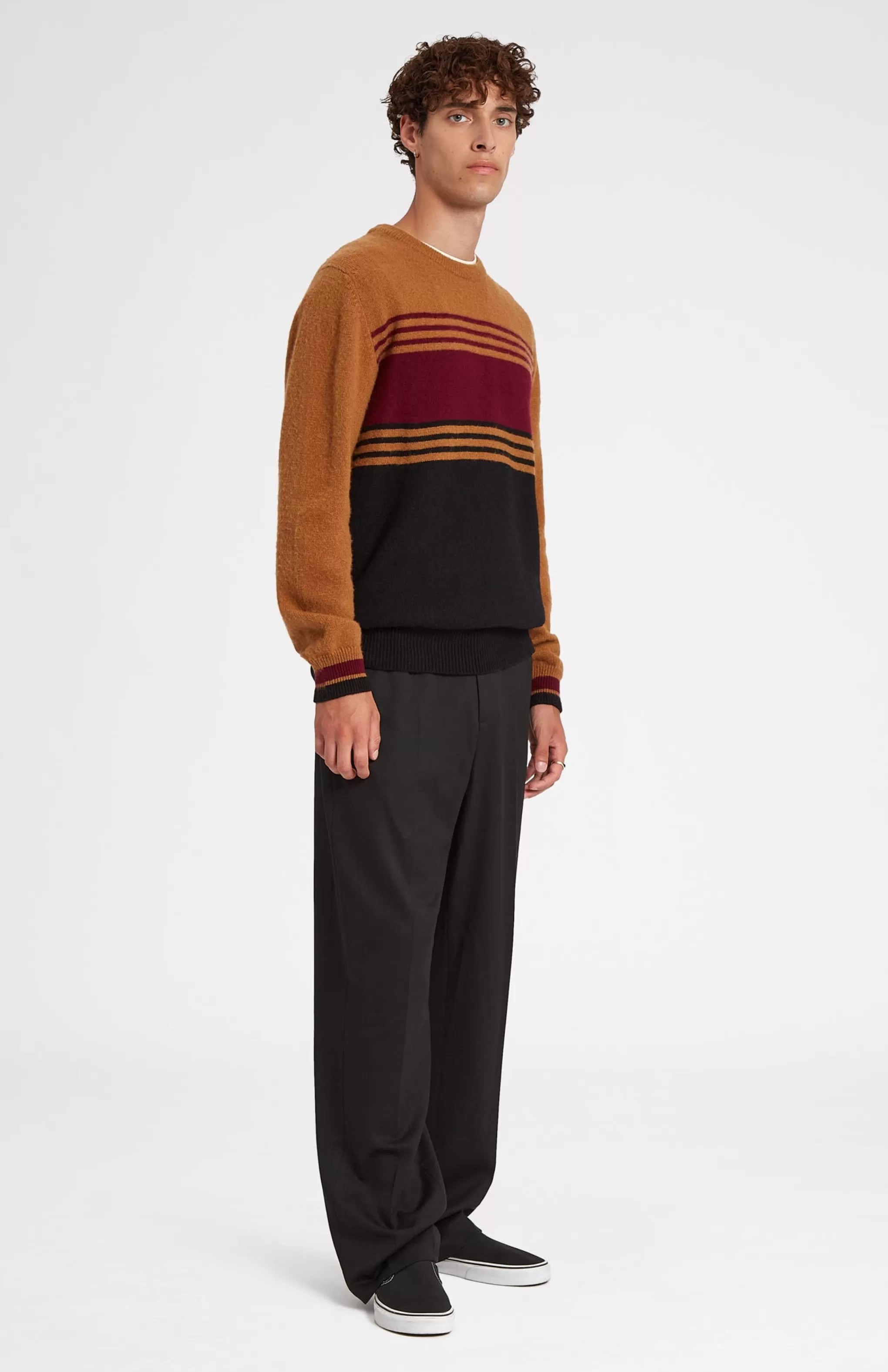 Online Multicolour Stripe Round Neck Brushed Lambswool Jumper Men Made in Scotland