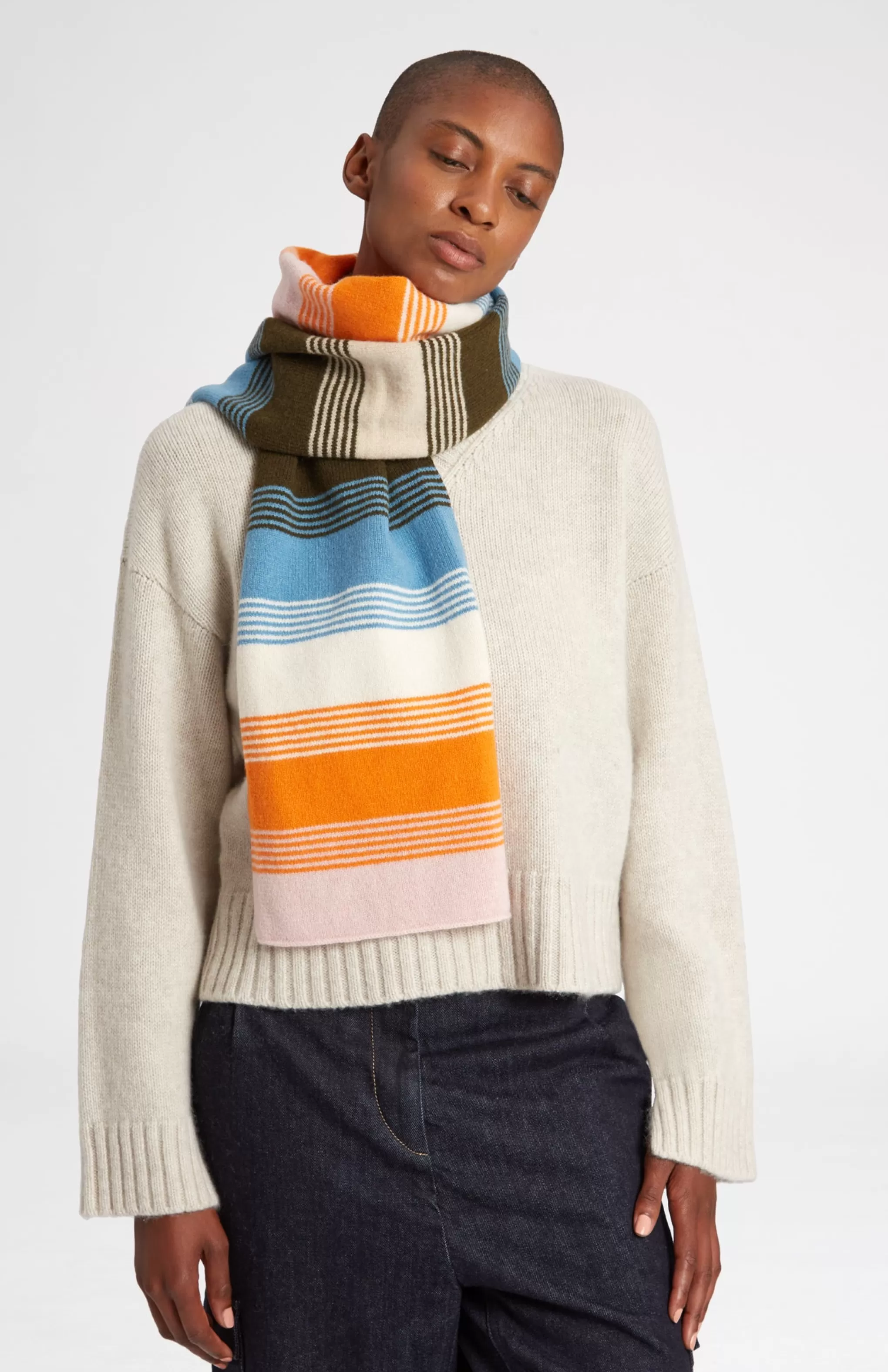 Shop Multicoloured Brushed Lambwool Scarf With Allover Stripes Men Gifts for Men