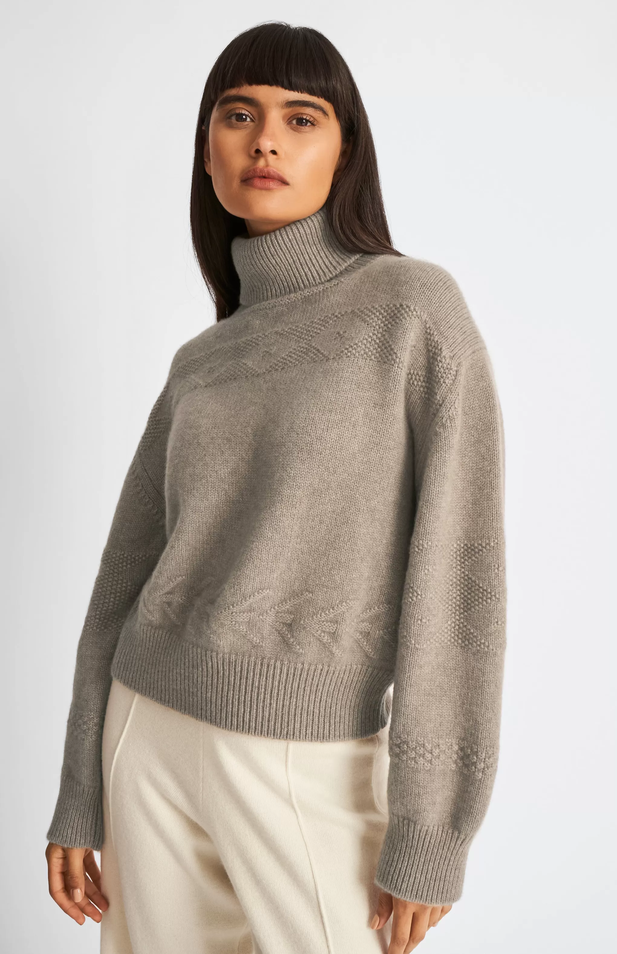 Best Sale Roll Neck Guernsey Cashmere Jumper In Dark Natural Men/Women High Neck Knits