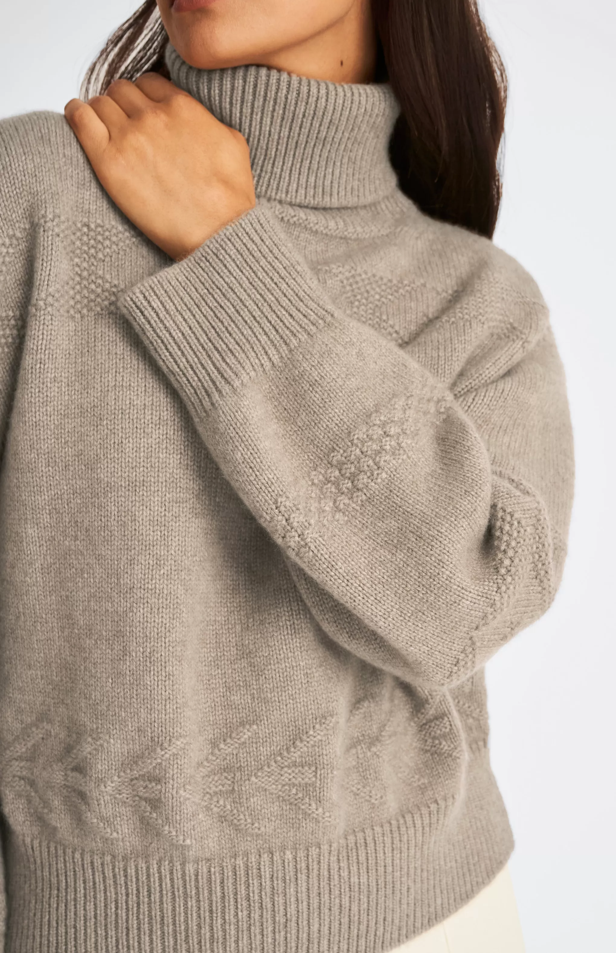 Best Sale Roll Neck Guernsey Cashmere Jumper In Dark Natural Men/Women High Neck Knits
