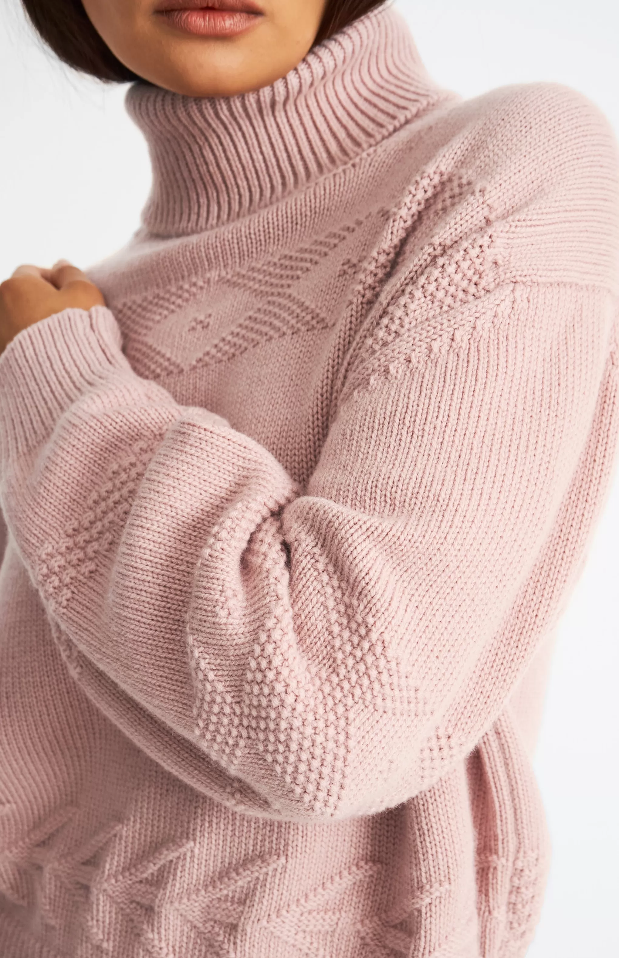 Cheap Roll Neck Guernsey Cashmere Jumper In Dusty Pink Men/Women Cashmere