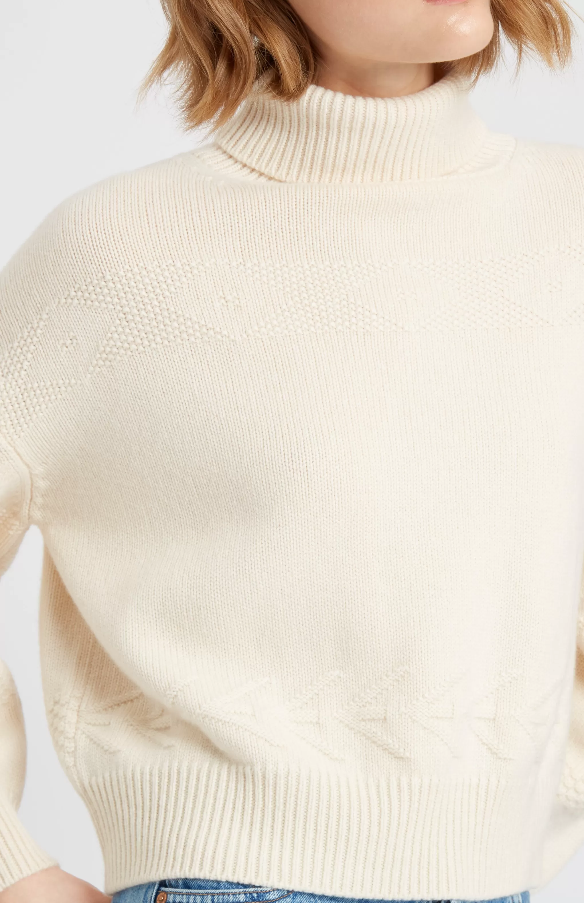 Best Sale Roll Neck Guernsey Cashmere Jumper In Off White Men/Women High Neck Knits