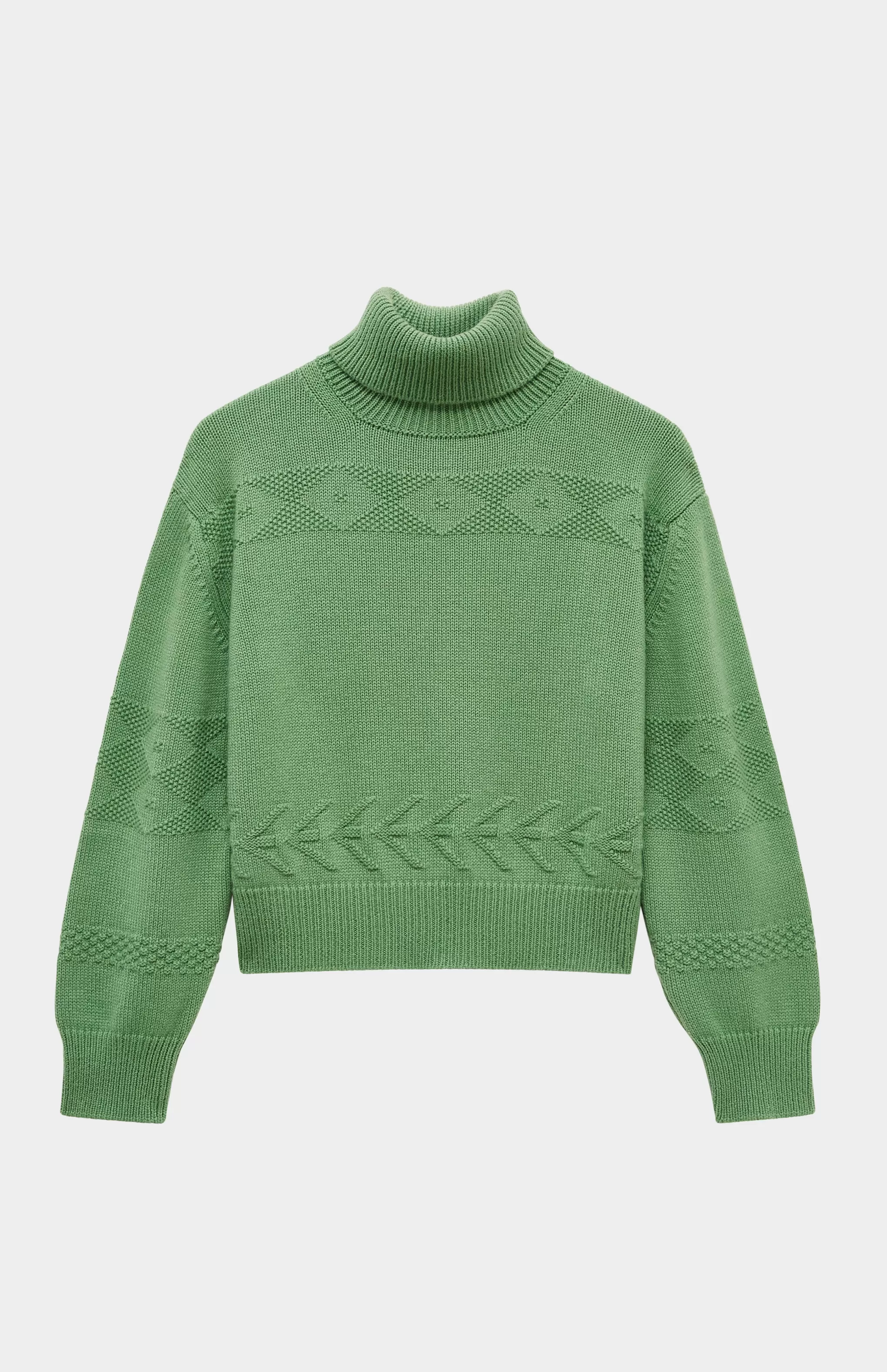 Discount Roll Neck Guernsey Cashmere Jumper In Wood Sage Men/Women High Neck Knits